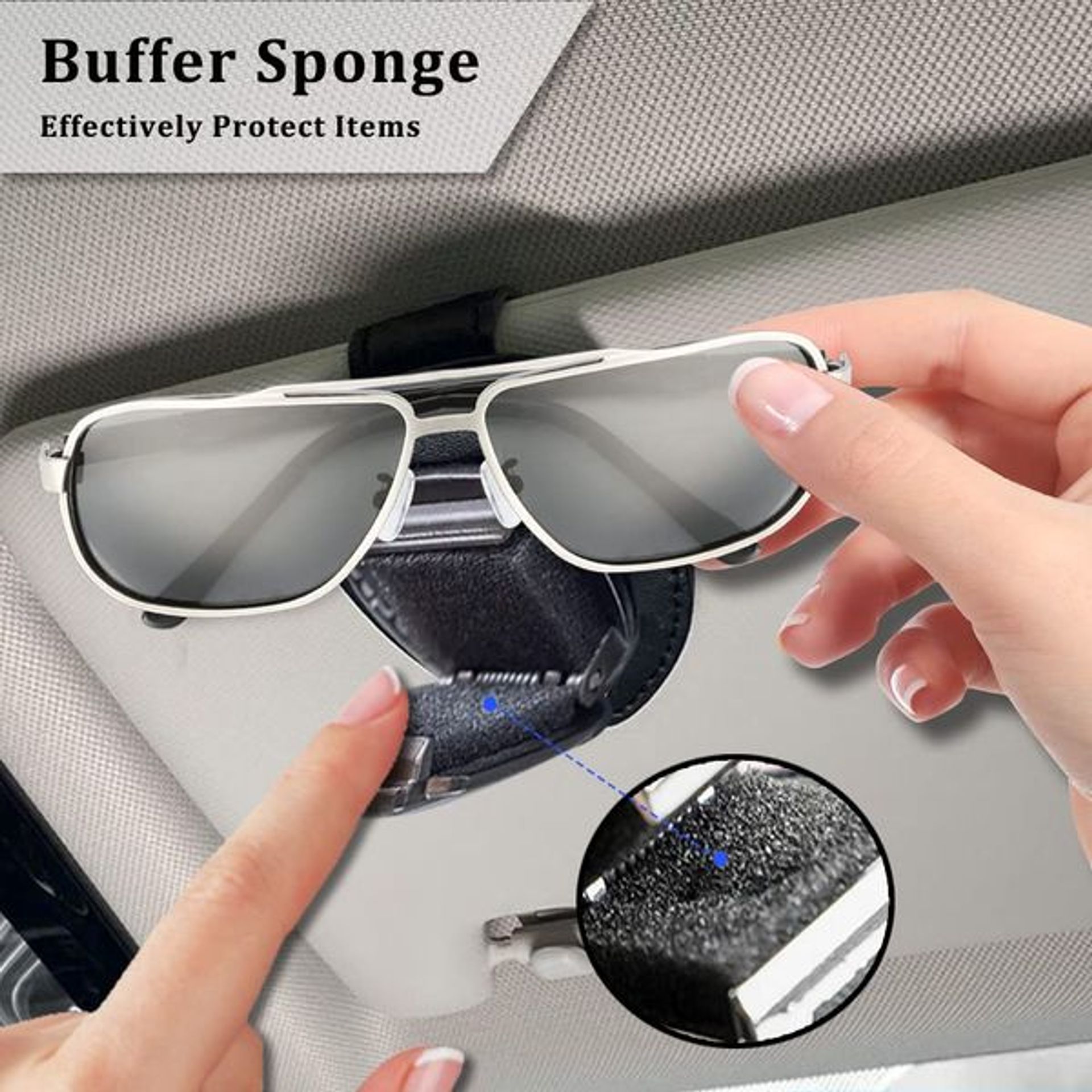 Mudder 2 Pack Sunglasses Holder For Car Visor – Leather Clip With Ticket/ Card Slot