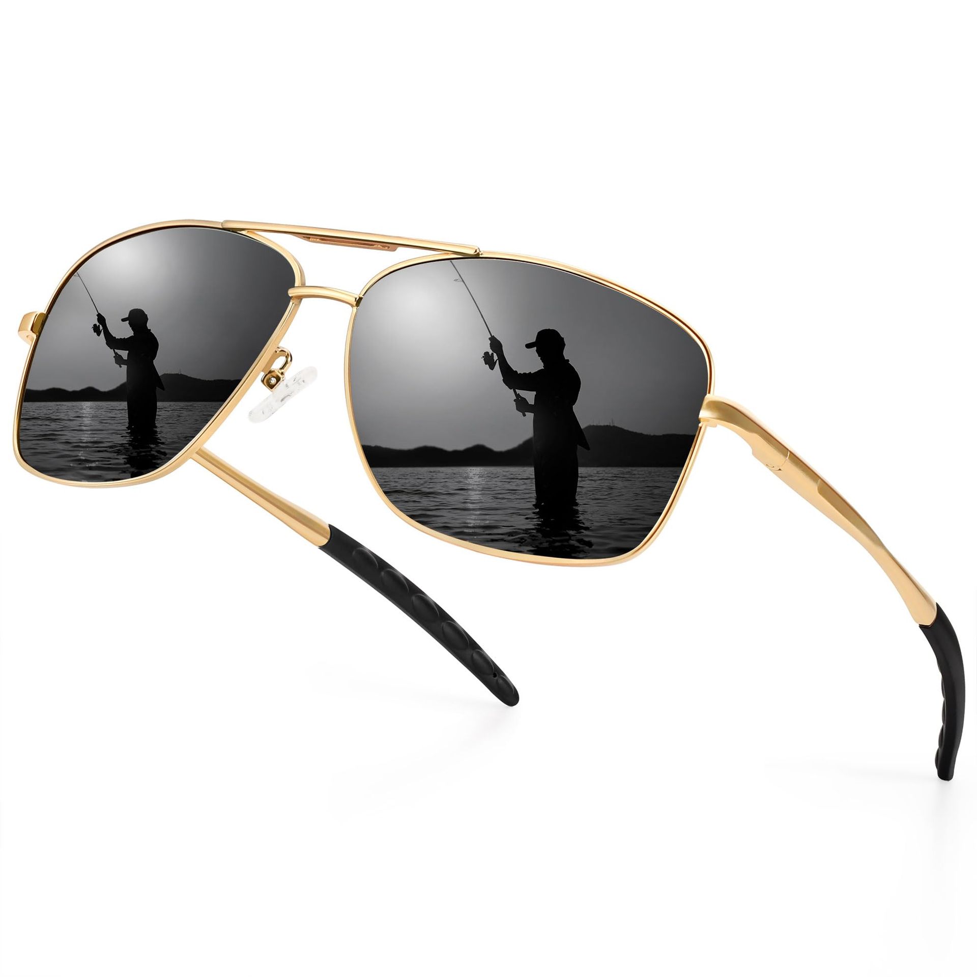 Polarised Pilot Sunglasses Unisex UV400 Protection Metal Frame Classic Driving Eyewear - Gun Frame/Night Vision Lens L