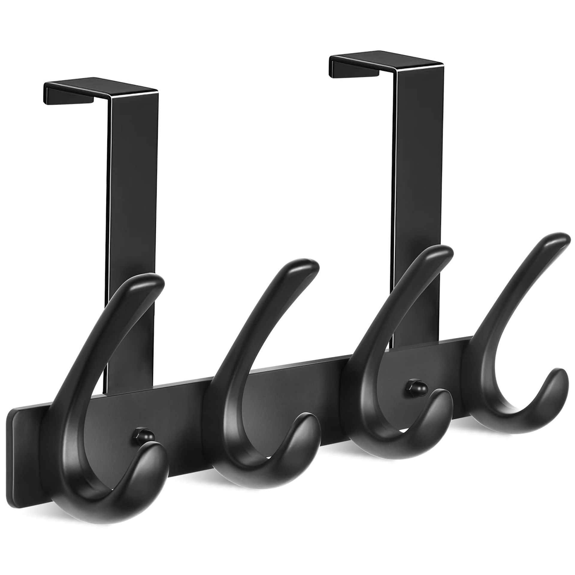 Matte Black Over Door Coat Hooks - Space-Saving Storage Rack for Bathroom, Bedroom & Kitchen