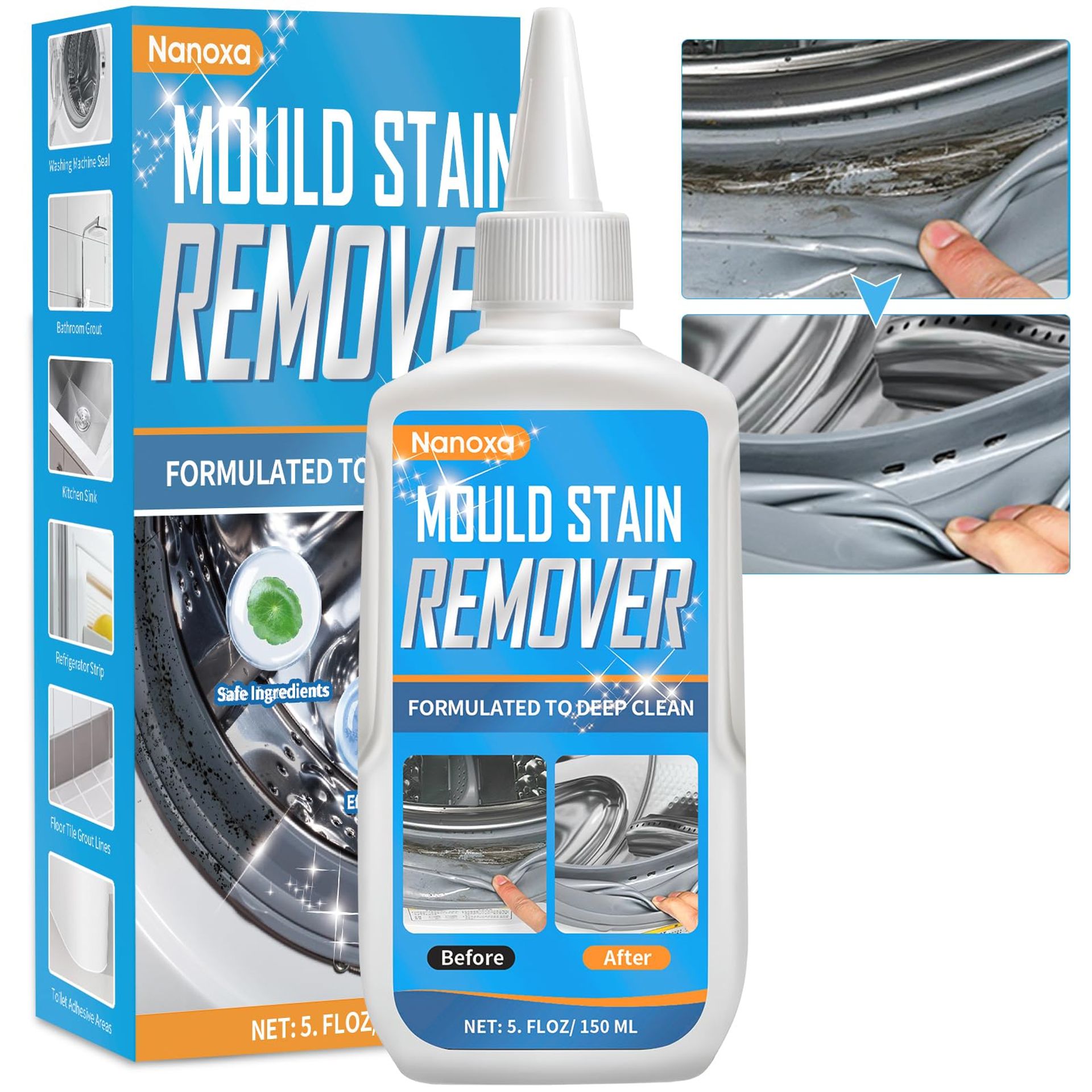Nanoxa Mould Remover Gel, Mould Extreme Gel for Stain Removal, Powerful Cleaning for Washing Machine Strips, Kitchen Sinks, Tiles, Grout, Bathroom, Refrigerator