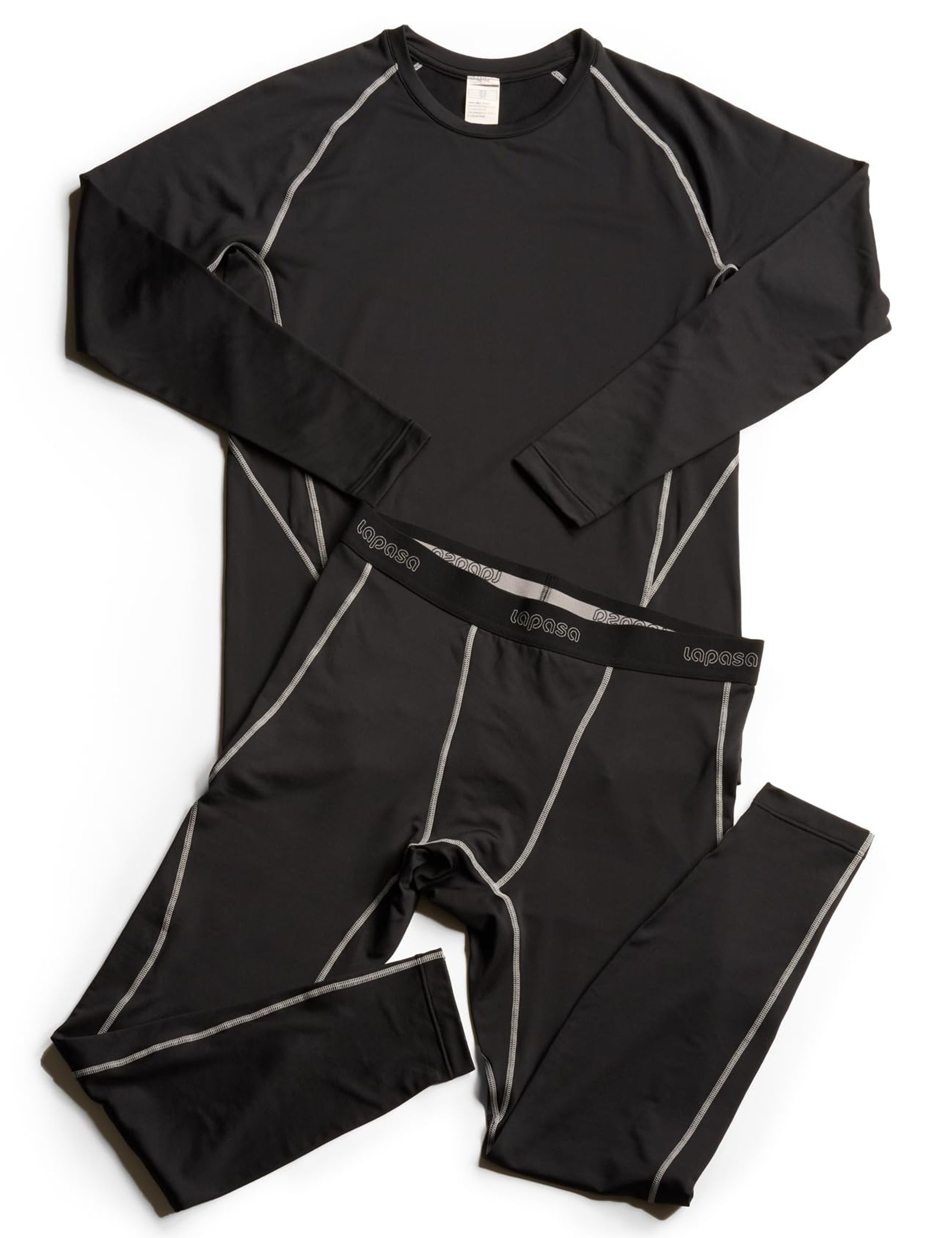 Men's Thermal Underwear Set Compression Base Layer for Winter Sports - Quick Dry, Black+Grey, M