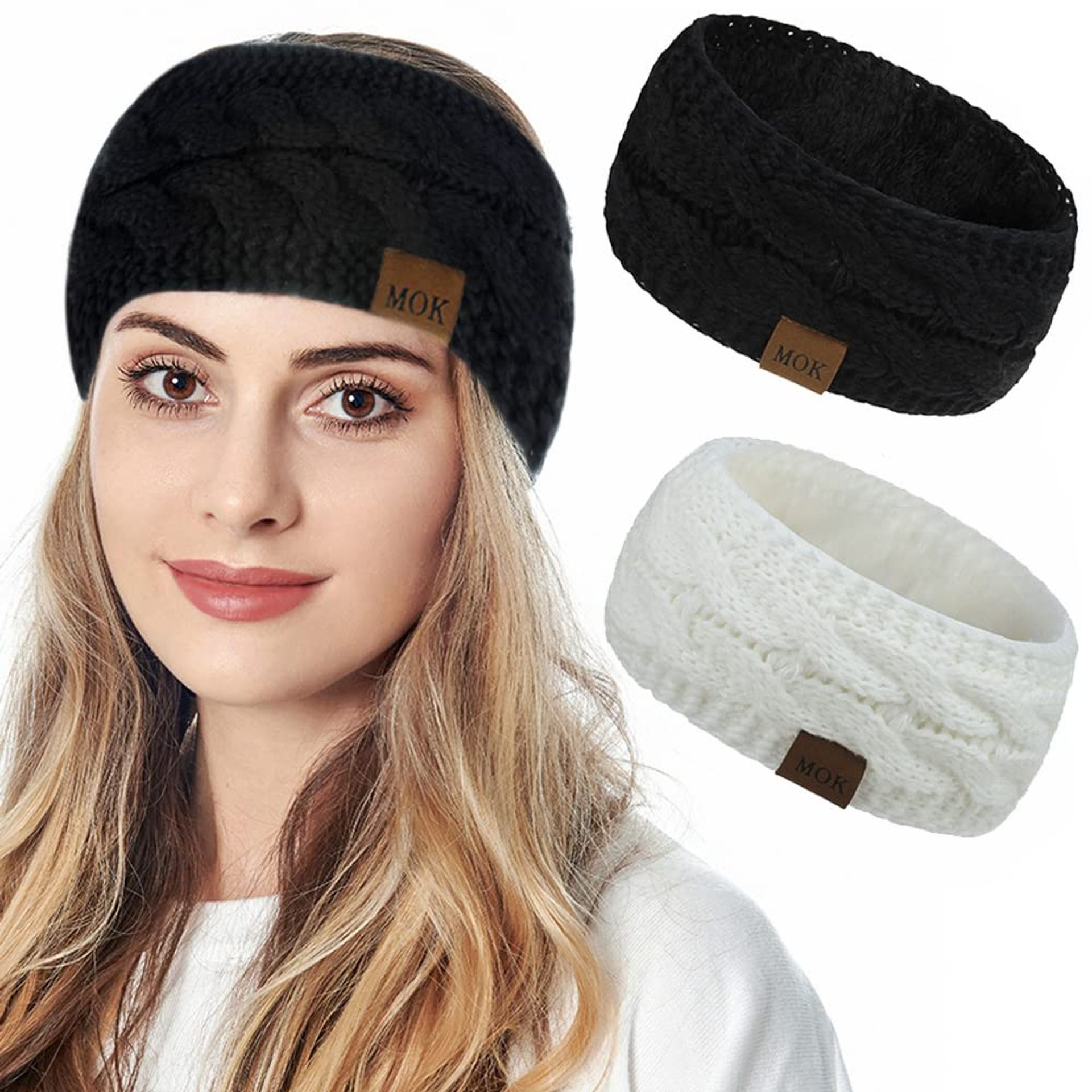 JFAN Headbands Women Winter Ear Warmer Soft Furry knitted Hair Band 2 Pieces Grey+Beige