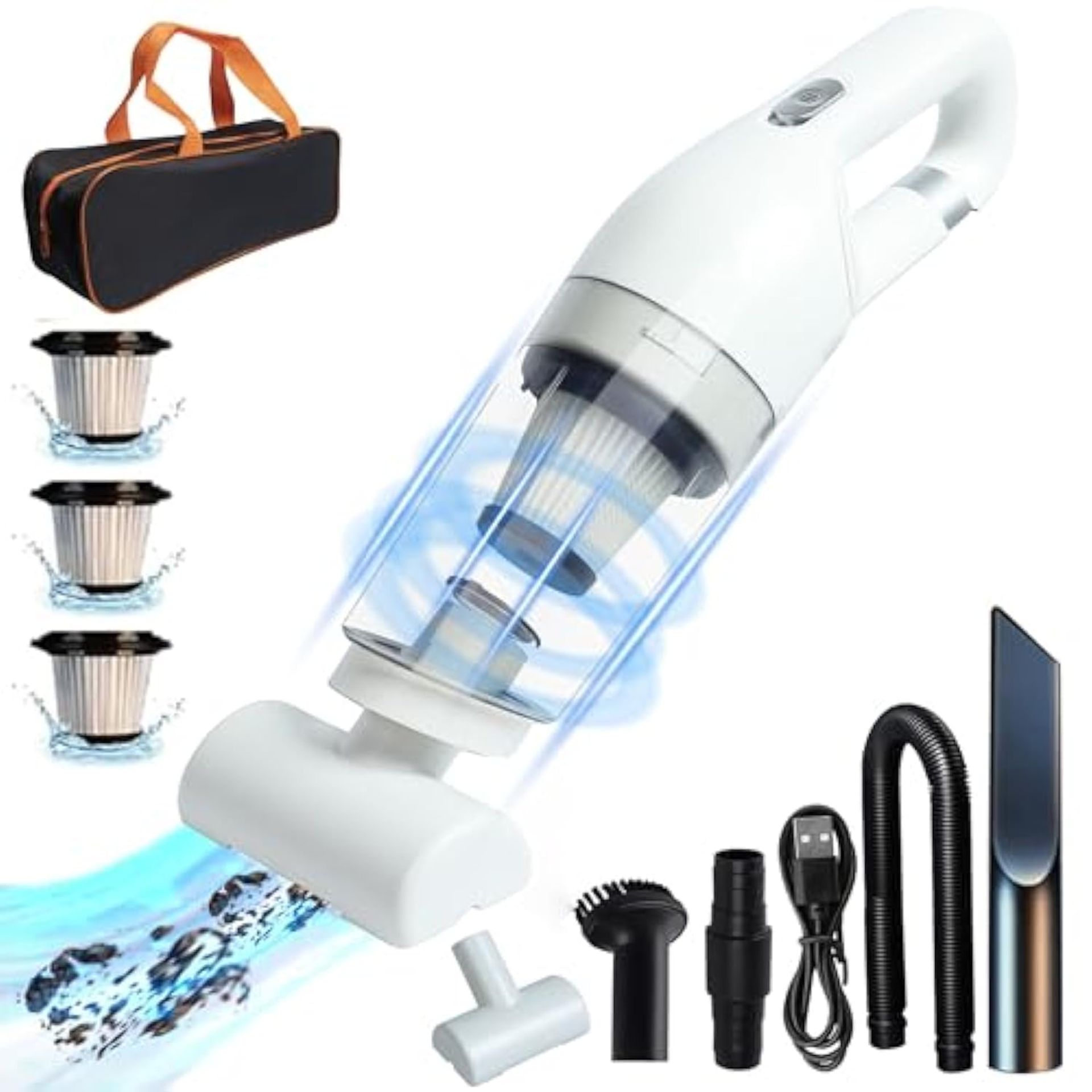 Handheld Vacuum Cleaner Cordless Powerful Suction USB Rechargeable Mini Car & Home Cleaner - White Upgrade 3 Filter