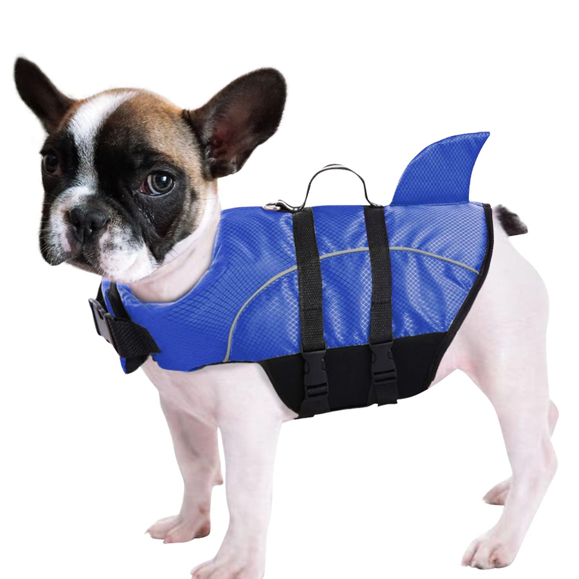 Dog Life Jacket Shark Design Ripstop Safety Vest with Lift Handle & High Buoyancy - Light Blue Medium
