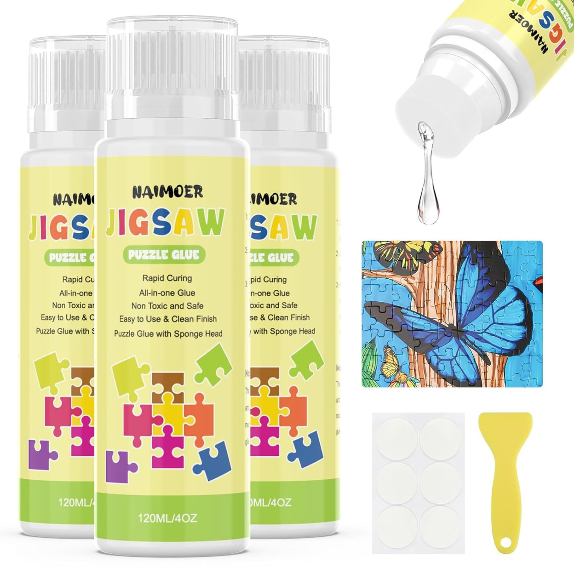 360ML Jigsaw Puzzle Glue & Diamond Painting Sealer - Quick Dry & Non-Toxic with Sponge Applicator