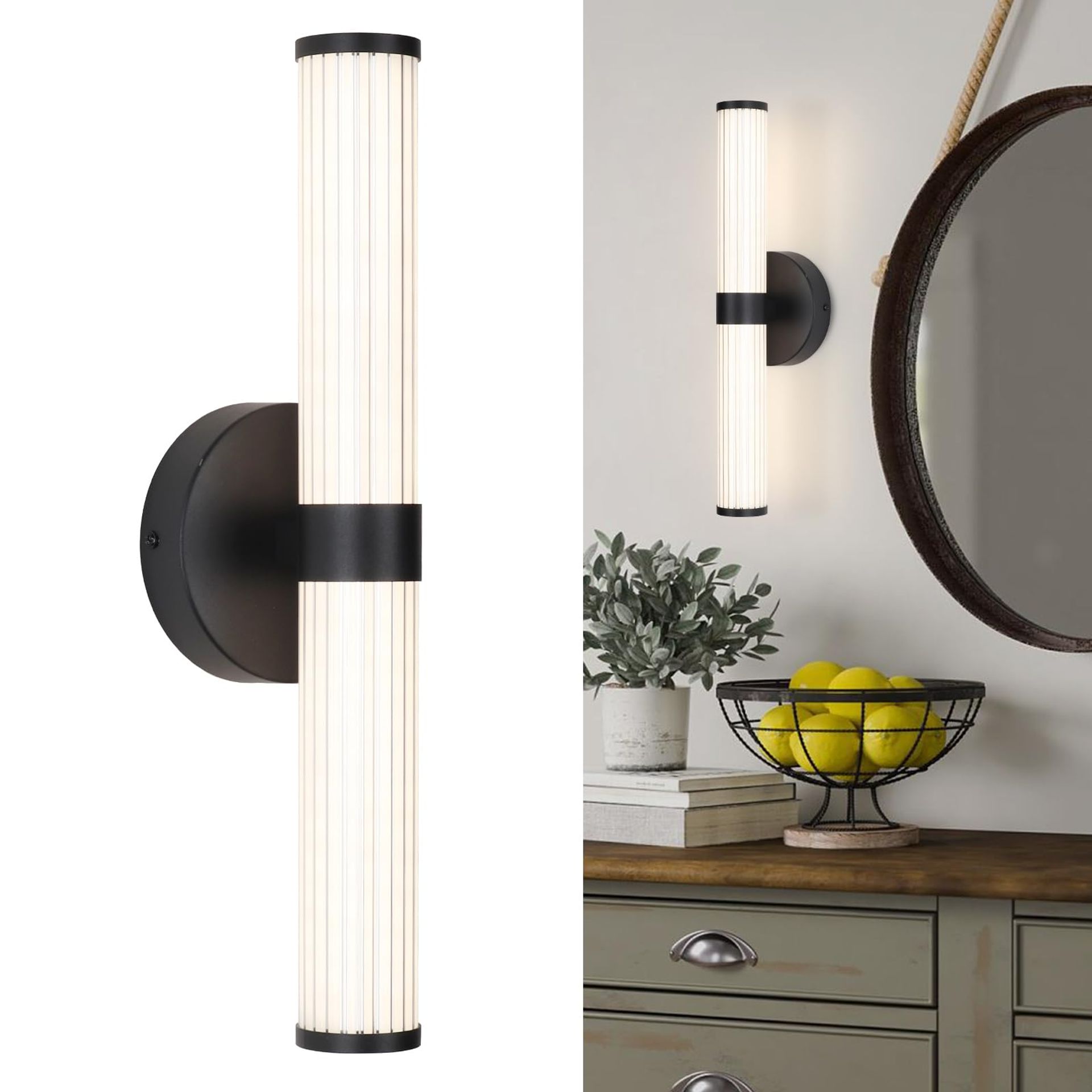 Modern LED Wall Light 42cm Black – Sleek Indoor Linear Sconce for Bedroom, Living Room, Corridor or Vanity with Neutral 4000K Lighting
