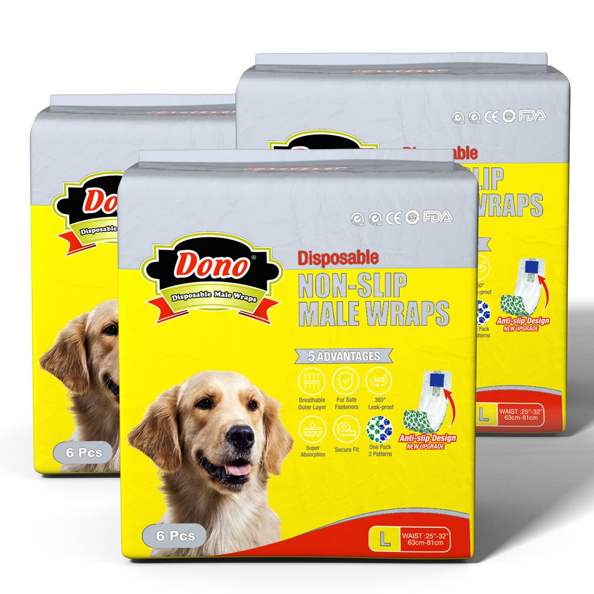 Disposable Male Dog Diapers Non-Slip Wraps Super Absorbent Soft Pet Nappies - Blue Green L 18 Count