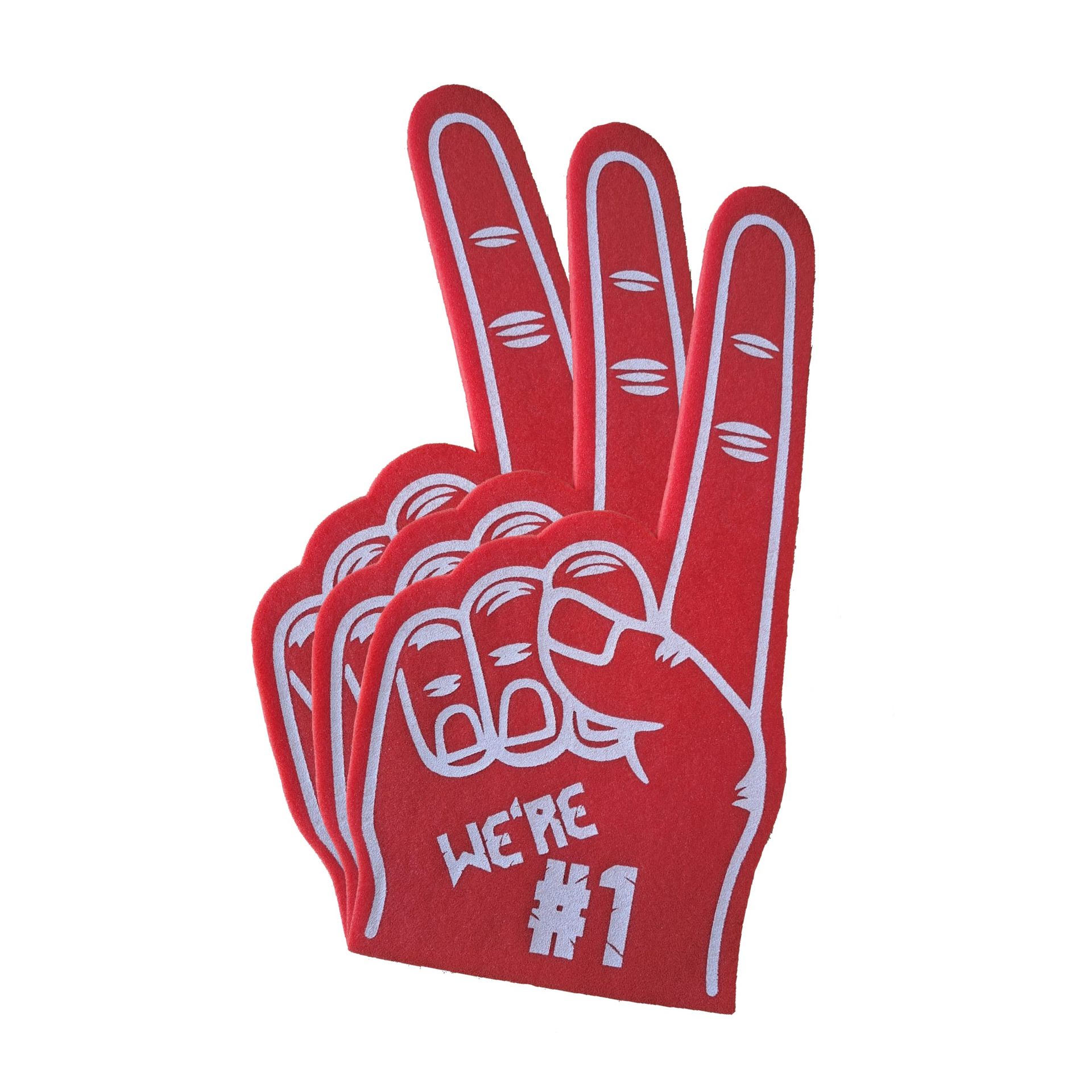 Foam Fan Hand Set for Parties & Sports Events - Red Peace Sign Gloves, Pack of 2