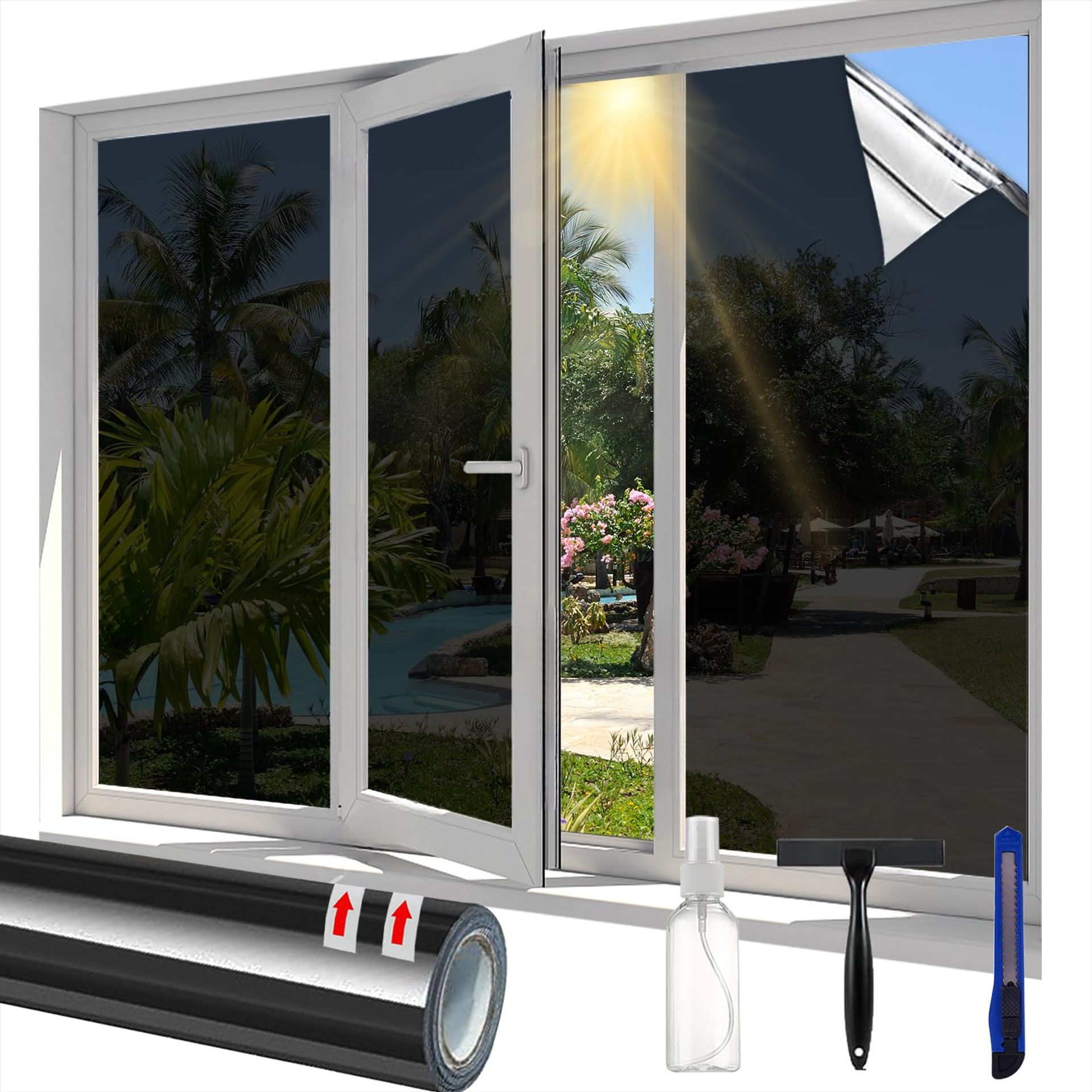 Linarun One Way Window Film Privacy Film for Glass Windows 50 * 200cm Anti Glare UV Window Film Privacy UV Blocker Reflective Window Tint Film Home, office Black