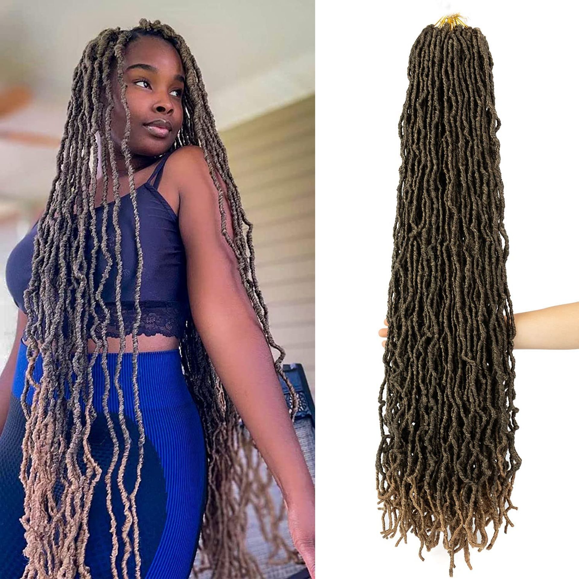 3 Packs Faux Locs Crochet Hair 36 Inch, Wavy Crochet Braids, Short Dreadlocks, 20 Roots/Pack #T1B/27