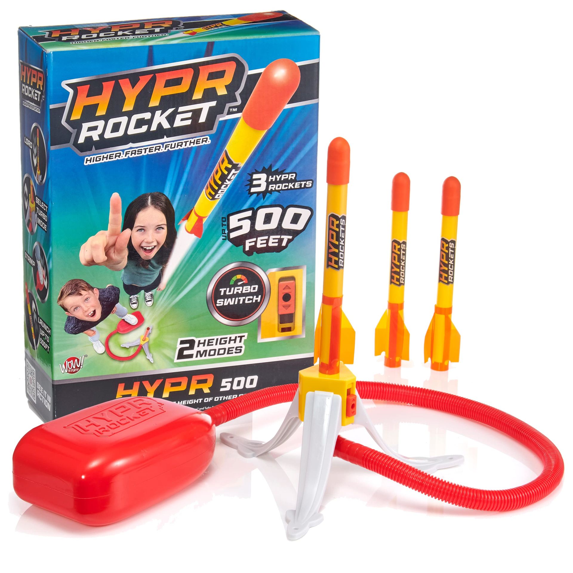 HYPR Rocket 500 Air-Powered Stomp Launch Set with 3 Rockets, Flies Up to 500ft, Outdoor Garden Toy for Kids and Families - Yellow One Size