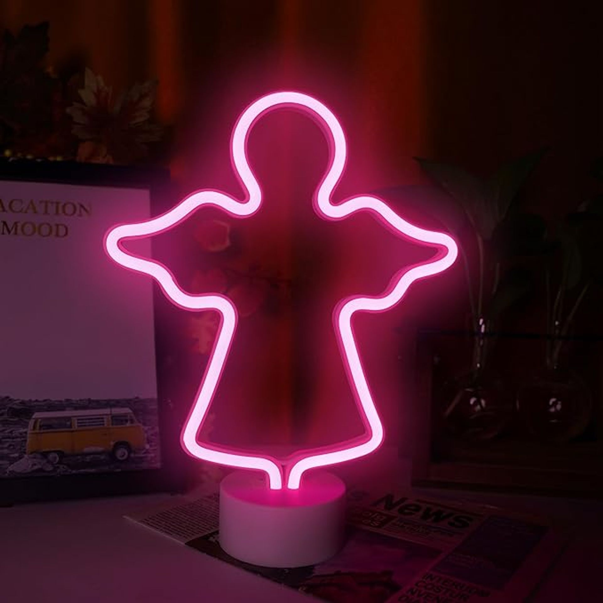 Angel Neon Light - LED Bedroom Night Light, USB/Battery Powered for Parties & Gifts