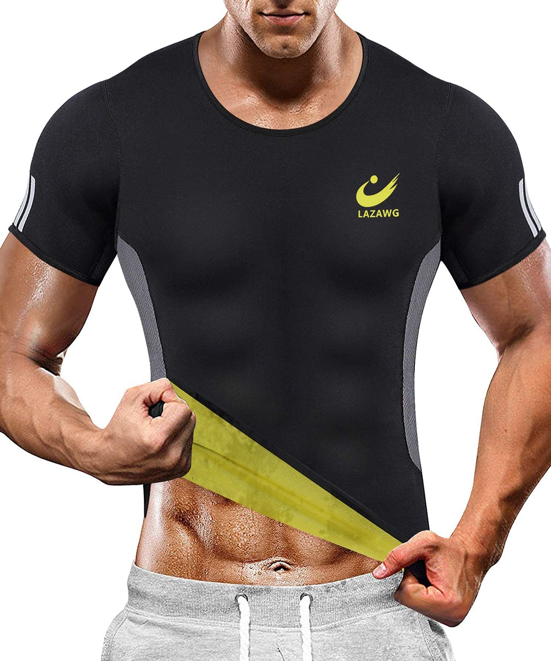 Men's Sauna T-Shirt Neoprene Sweat Shaper Compression Fitness Top for Training and Weight Loss - Black 5XL