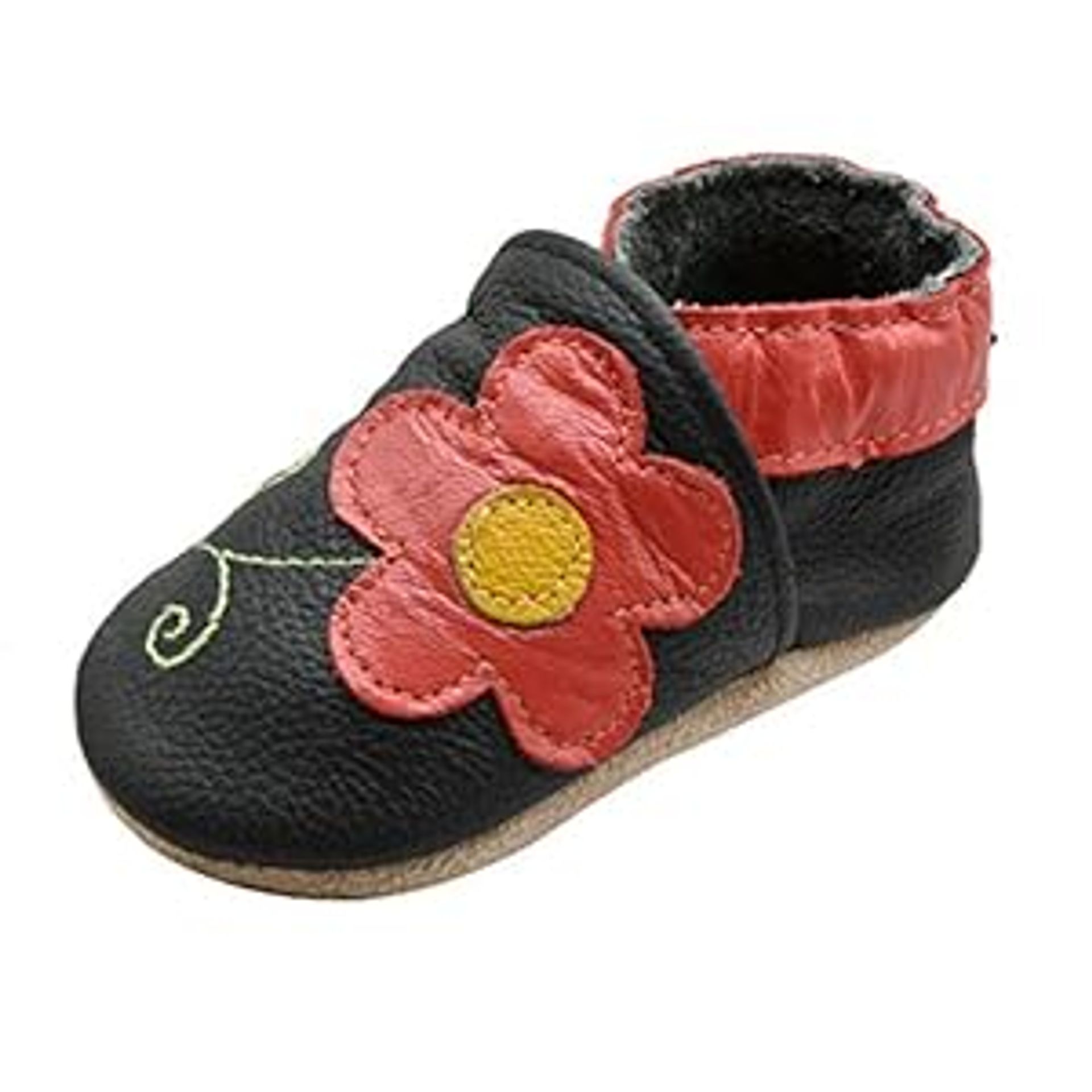 Baby Moccasins Soft Leather Prewalker Shoes Non-Slip Sole Comfortable Fit - Black Flowers 12-18 Months