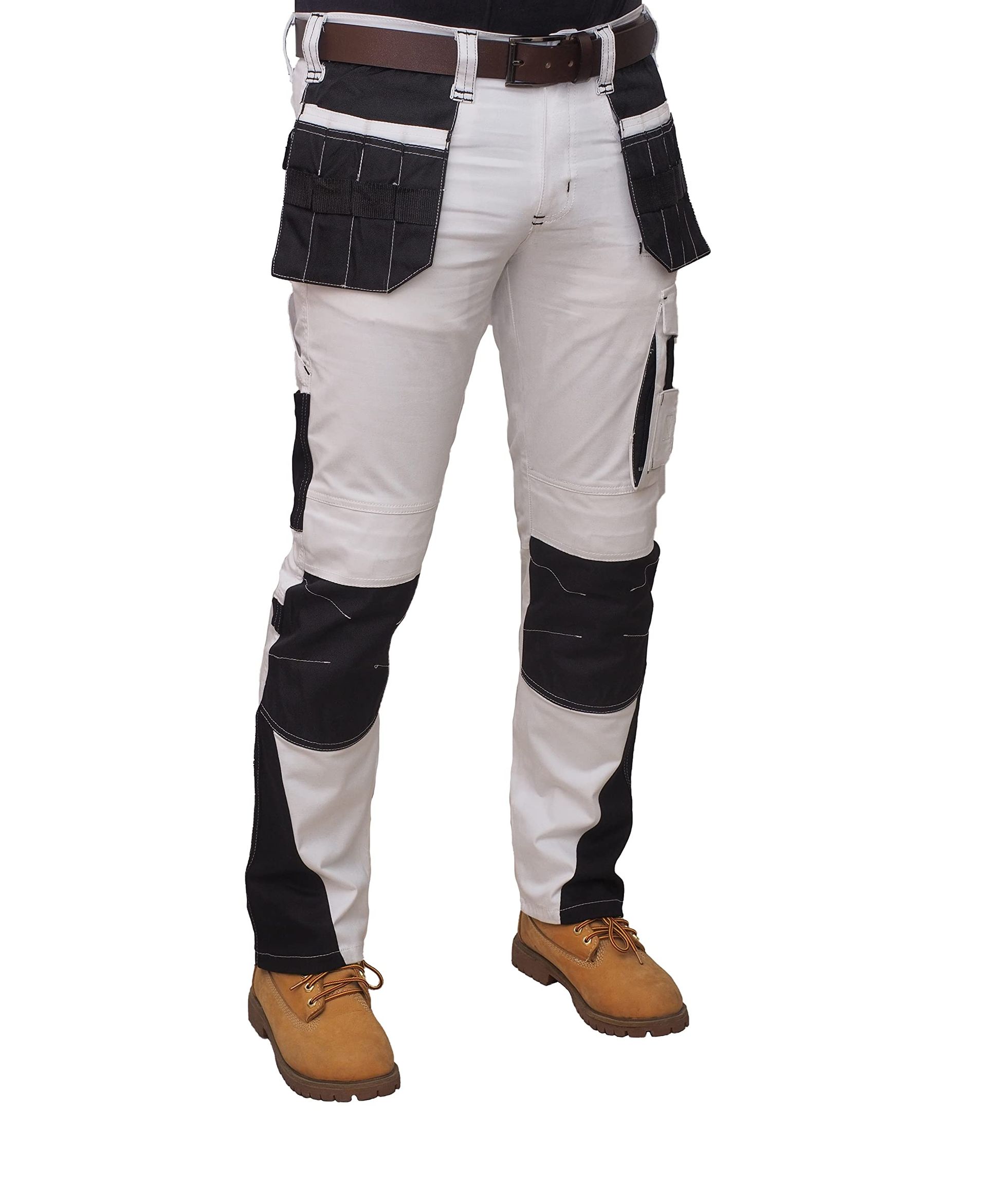 Men's Work Trousers Multi-Pocket Durable Painter Decorator Cargo Pants - White-03 38W/34L