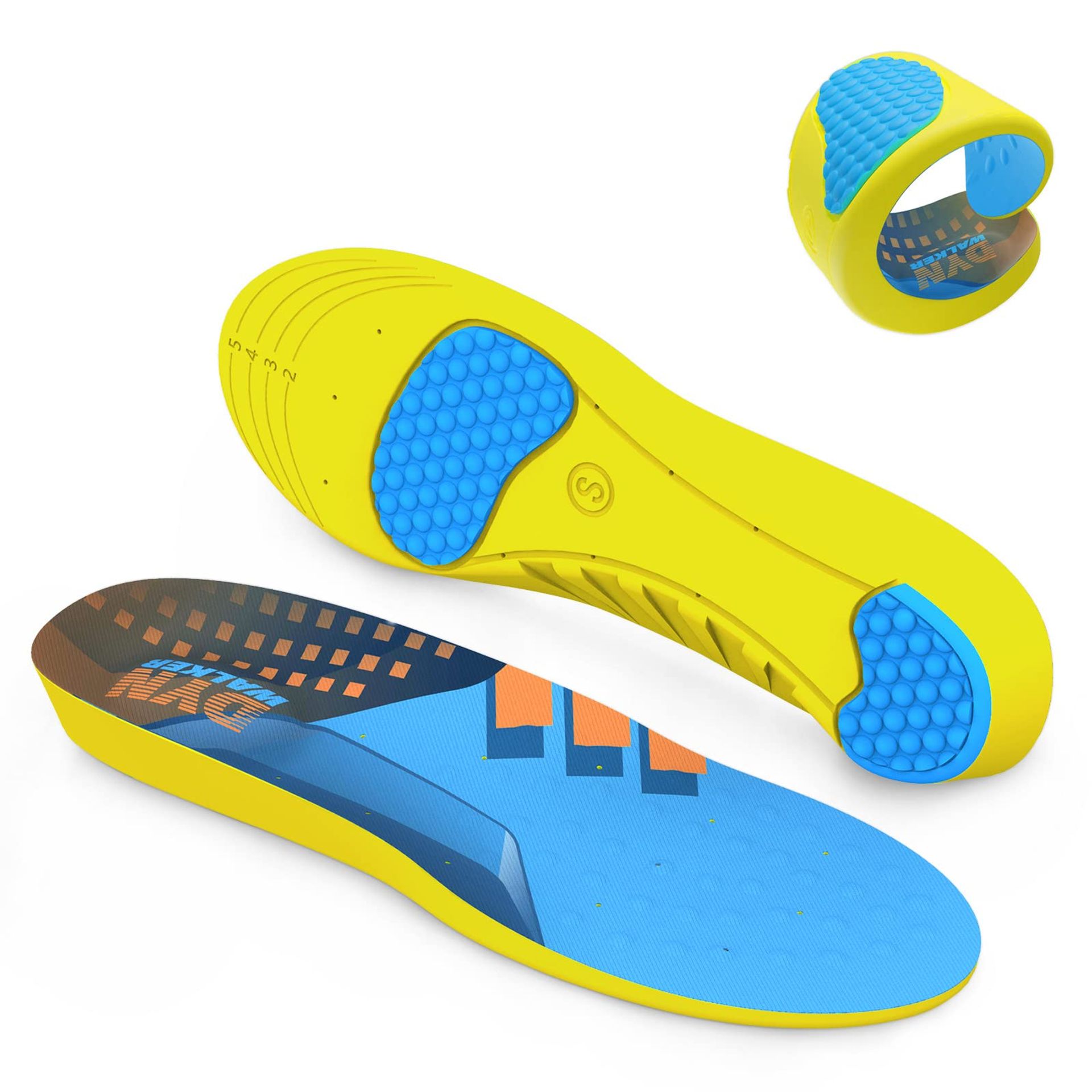 DynWalker Insoles for Men and Women Shoe Inserts Memory Foam Arch Support Cushioned Gel for Work Running Plantar Fasciitis Heel Protectors PU+Gel Nonslip Air-Permeable 1 Pair L