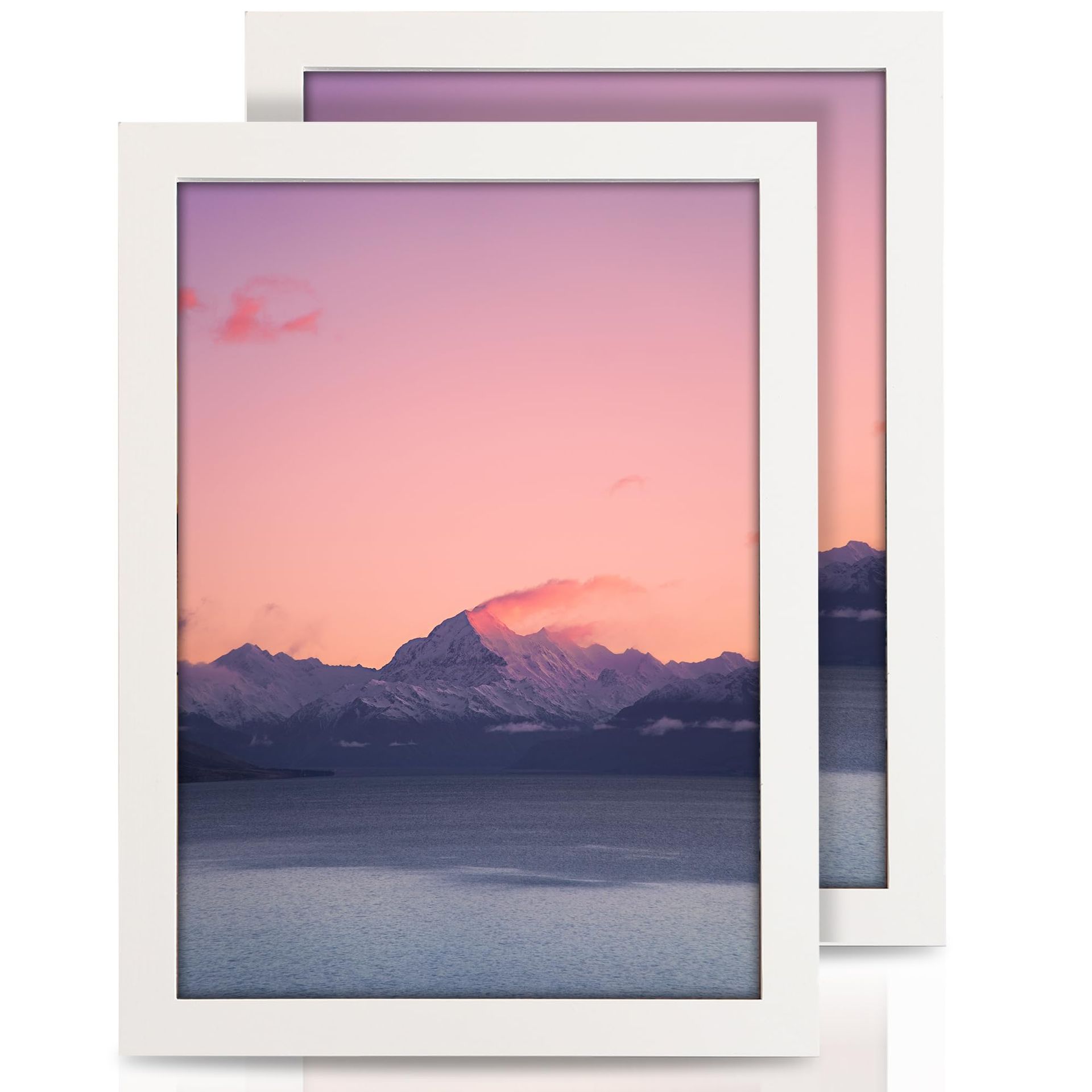 2 Pack A4 Picture Frames 29.7x21cm, Wooden Photo Frame with Perspex & Hanging Hooks - White