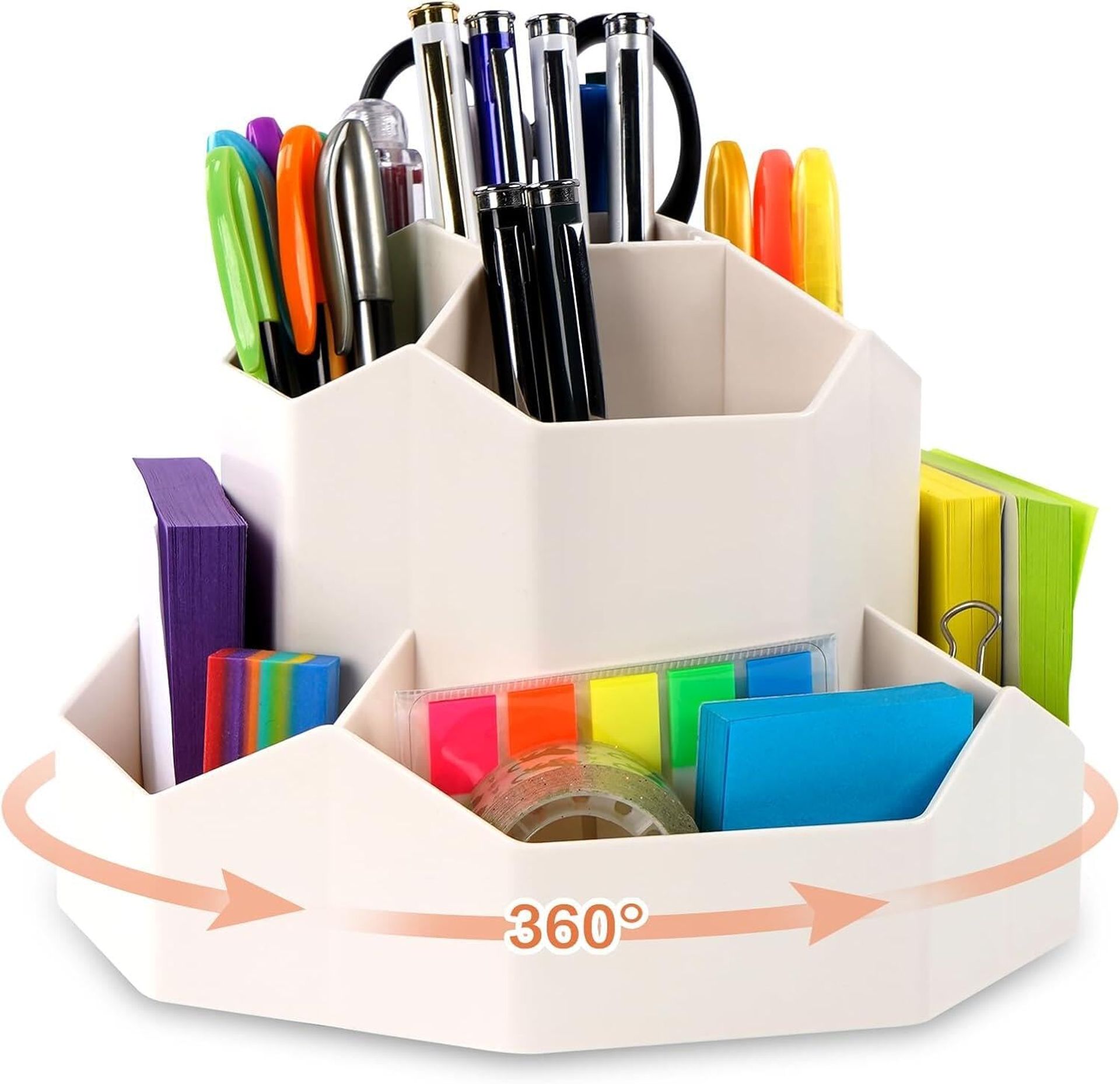 Anstore 360° Rotating Makeup Brush & Pen Holder, 9-Compartment Beige Organizer for Desk & Bathroom