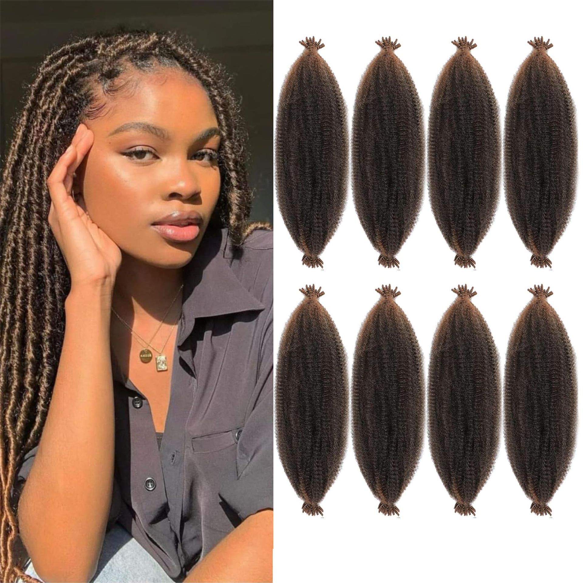 Springy Afro Twist Crochet Hair 8 Packs 24 Inch Pre-Separated Marley Braiding Extensions Synthetic Fibre - T30 24 Inch