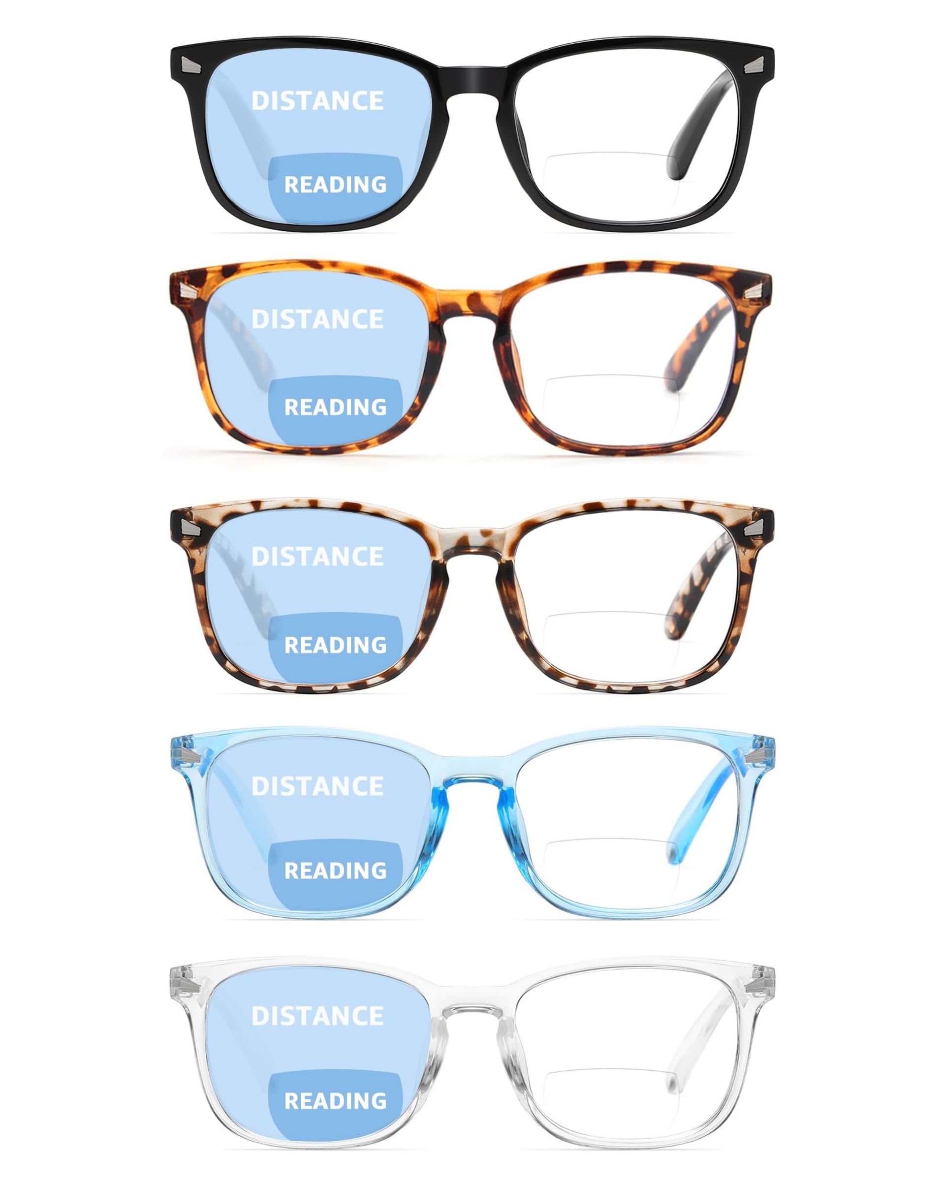 Reading Glasses Blue Light Blocking Bifocal Eyewear for Men & Women - 5 Pack Bifocal 51 mm
