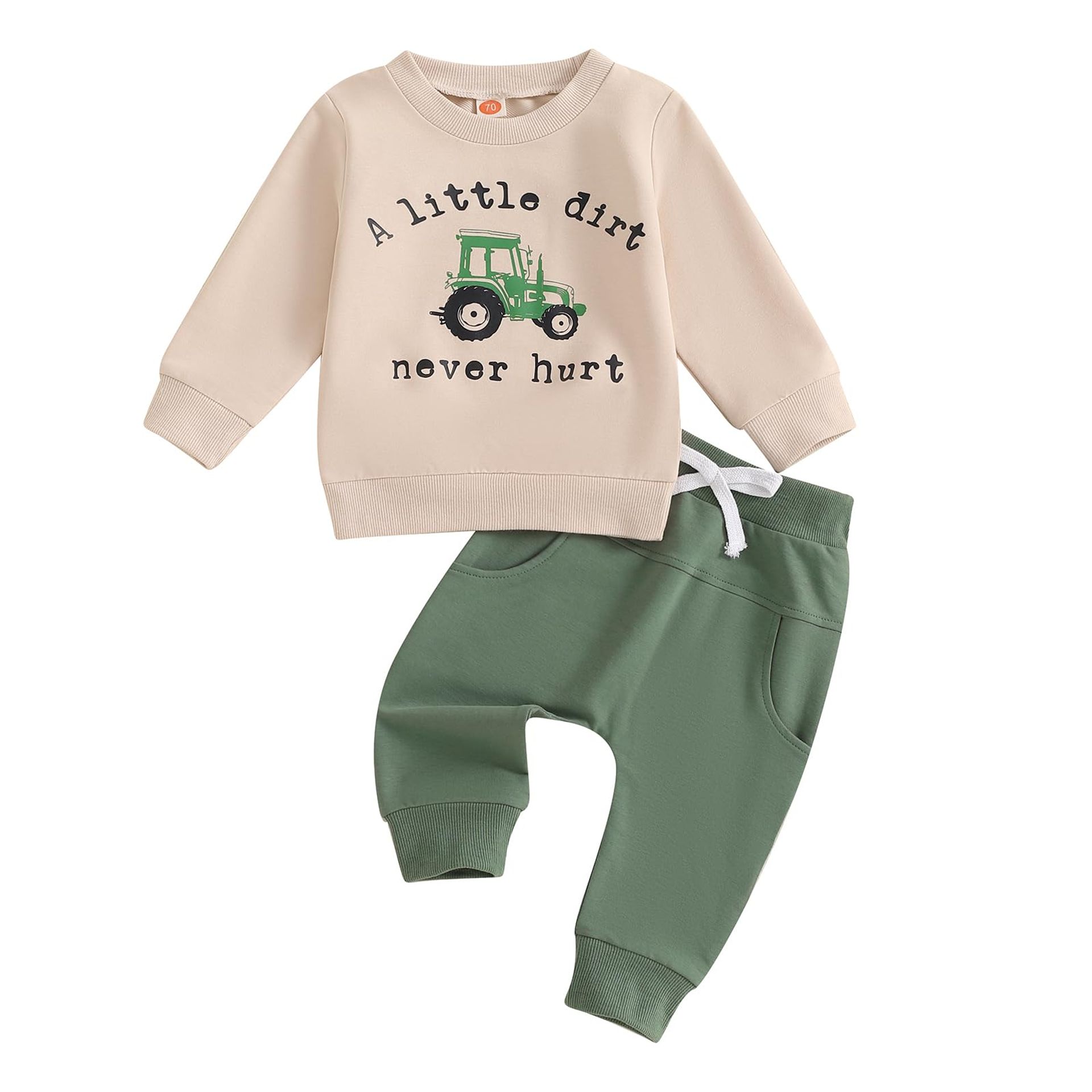 Toddler Boys' Khaki Crewneck Sweatshirt & Drawstring Pants Set, 0-6 Months - Cosy Autumn Outfit