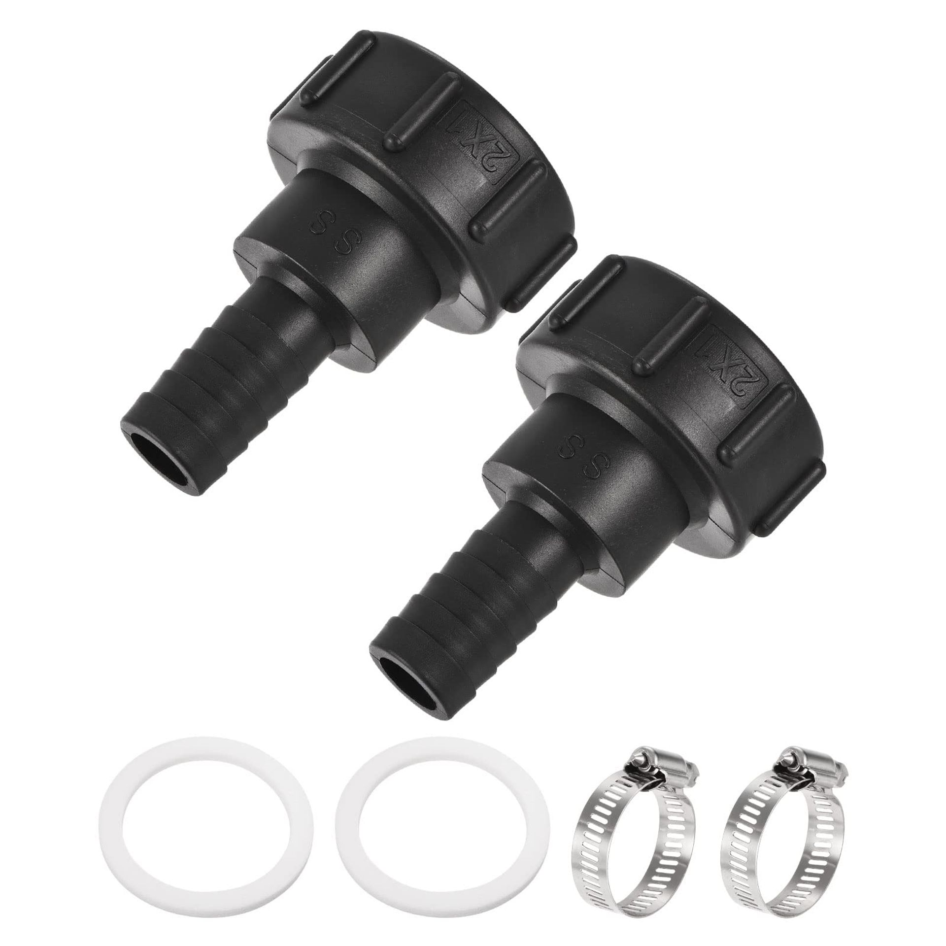 sourcing map IBC Tank Hose Adapter 60mm Coarse Thread to 25mm Barbed Hose Connector Fitting Black Pack of 2