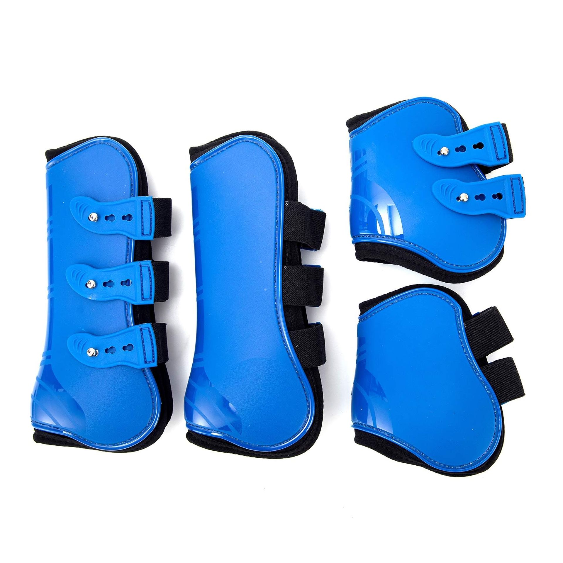 Horse Tendon and Fetlock Boots Set Shockproof PU Neoprene Adjustable 4 Pack - Blue M