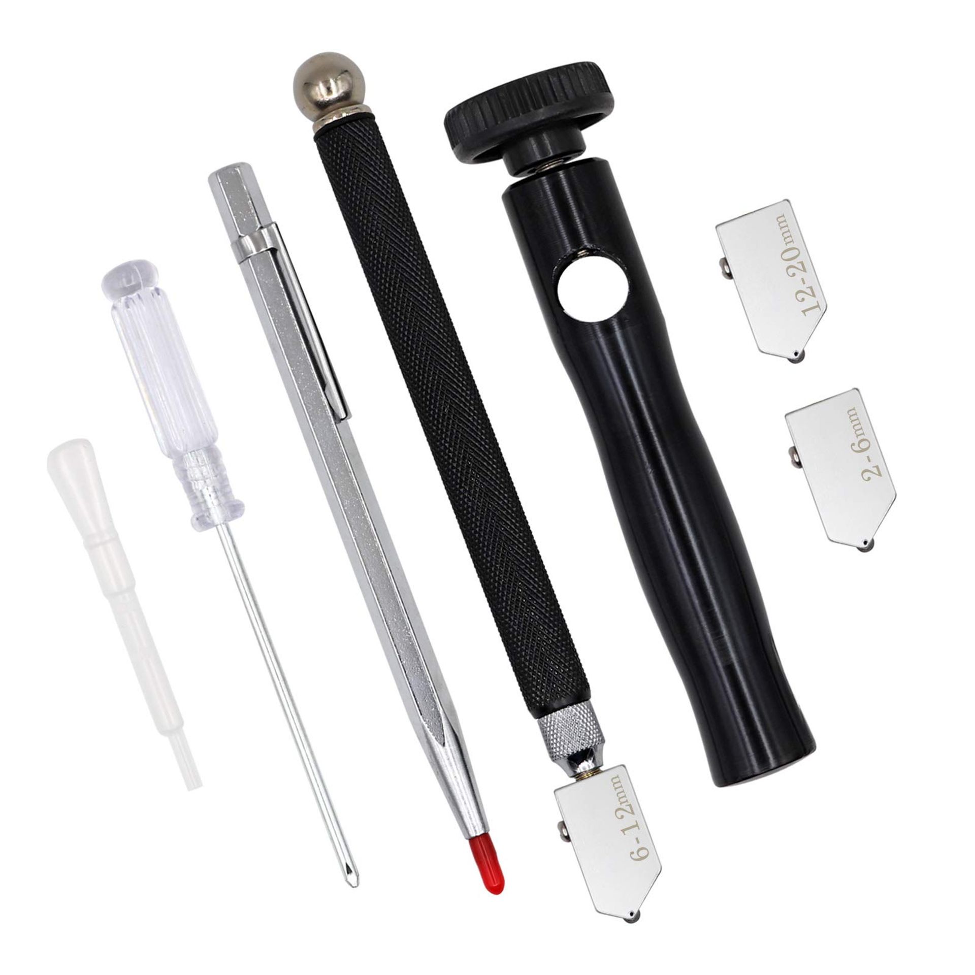 Professional Glass Cutter with Glass Cutting Oil and Cutting Machine Pen,2-6 MM,6-12 MM,12-20 MM Glass Block Cutter Head, Oil Lubricated Glass Cutting Tool for Thick Glass Mosaics,Mirrors,Tiles