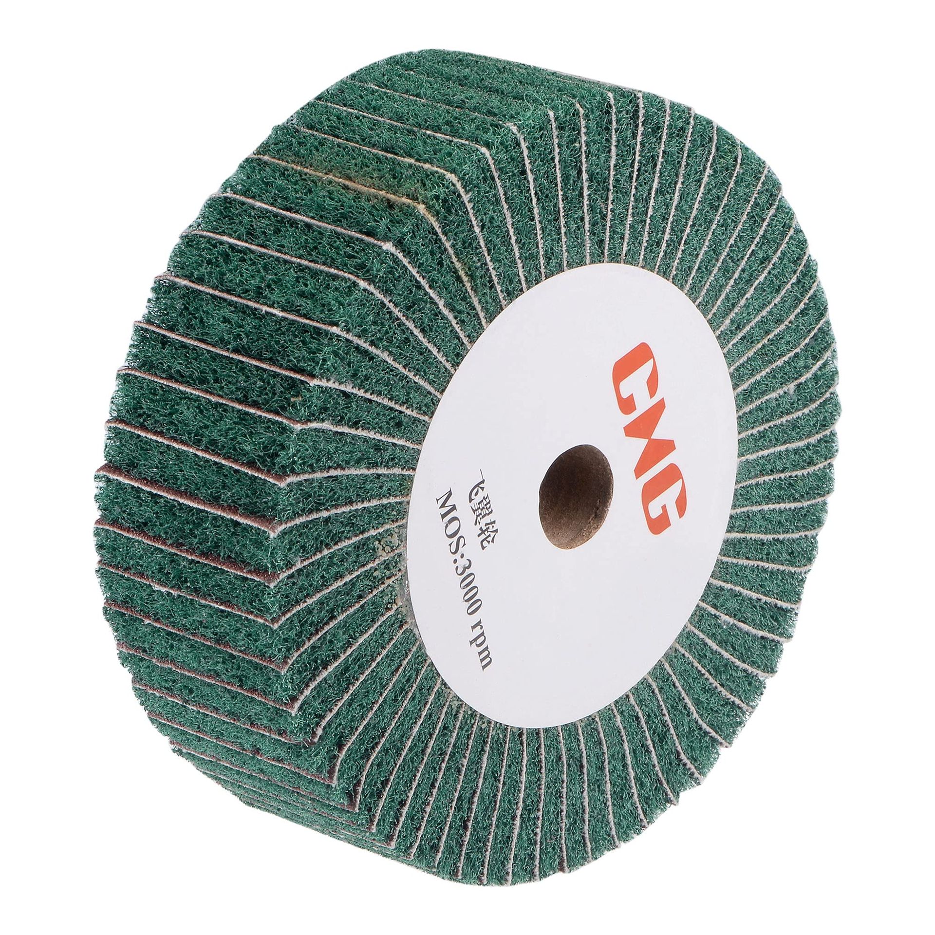 sourcing map 150mm x 50mm 240 Grit Non-Woven Polishing Burnishing Wheel Abrasive Cloth Nylon Wire Drawing Flap Wheel for Stainless Steel Metal Green