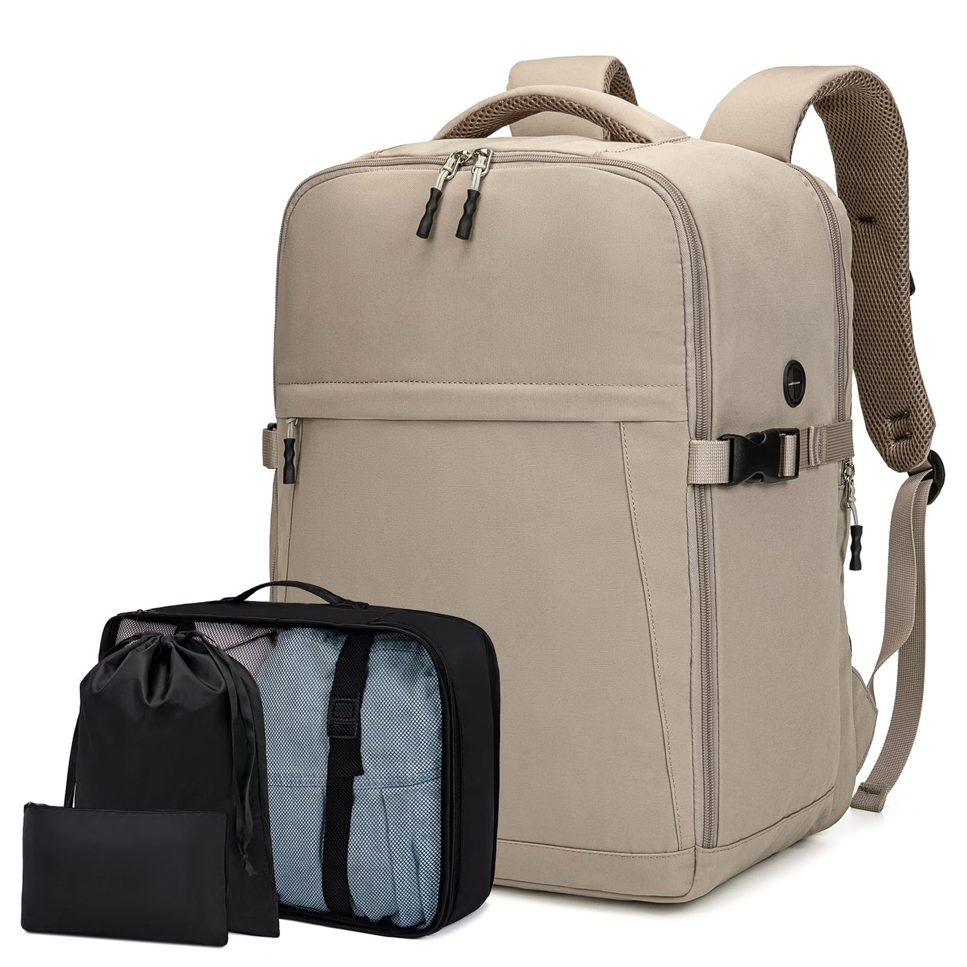 Cabin Bag Underseat Backpack 45x36x20cm Waterproof Flight Rucksack with Laptop Compartment & Multiple Pockets - Light Khaki
