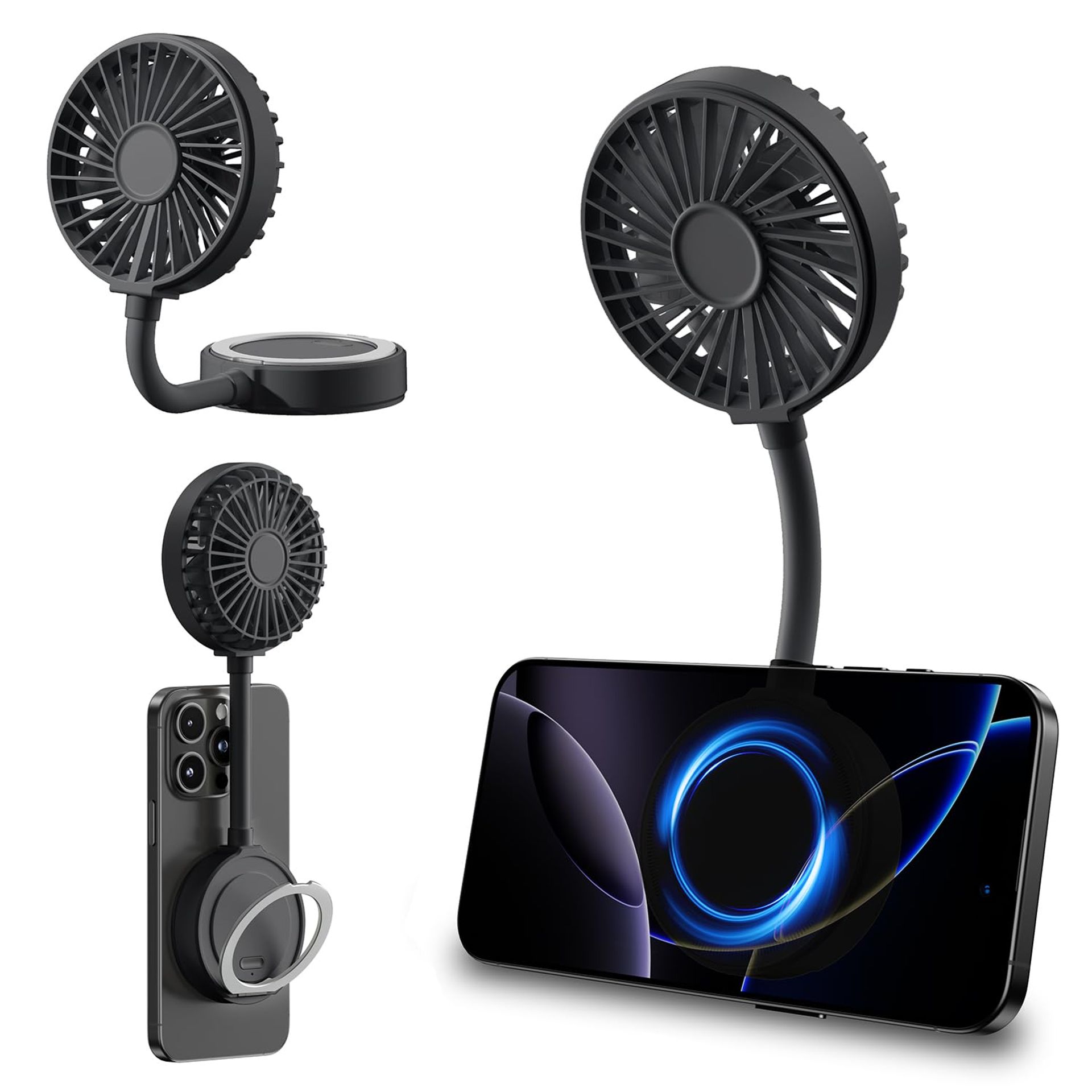 Portable Mini Handheld USB Rechargeable Fan Magnetic Flexible Design 3 Speeds - Grey AF07