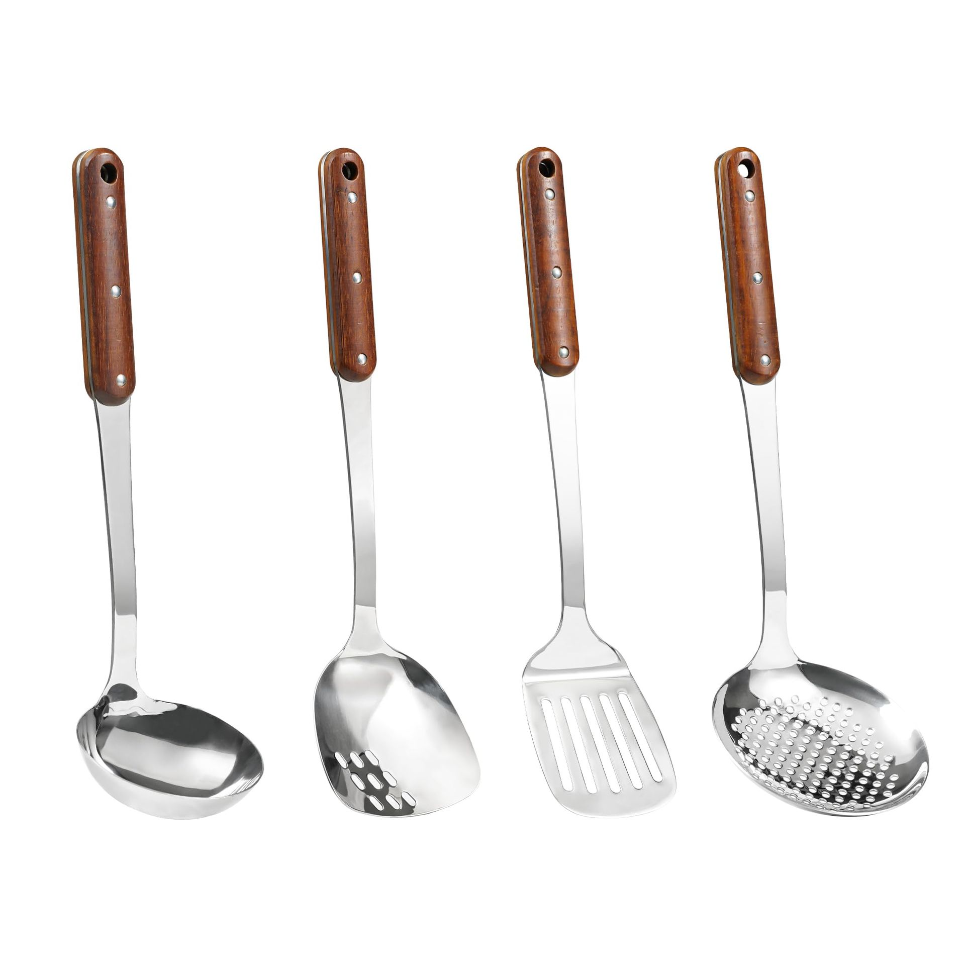 Heat-Resistant Wok Spatula Set with Long Wooden Handle, Easy Clean for Kitchen Enthusiasts