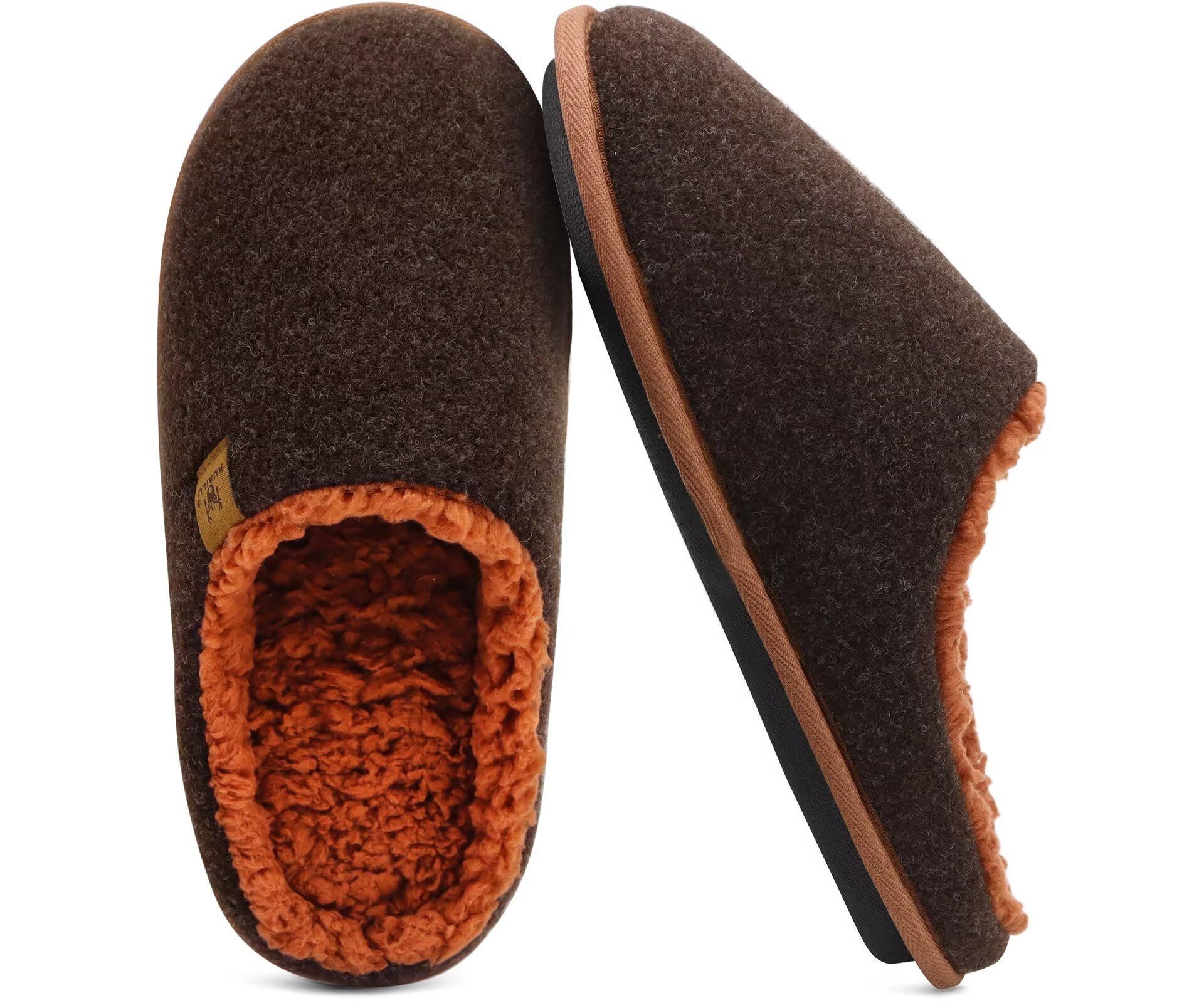 Men's Memory Foam House Slippers Warm Plush Lining Non-Slip Indoor Outdoor - Brown UK 10