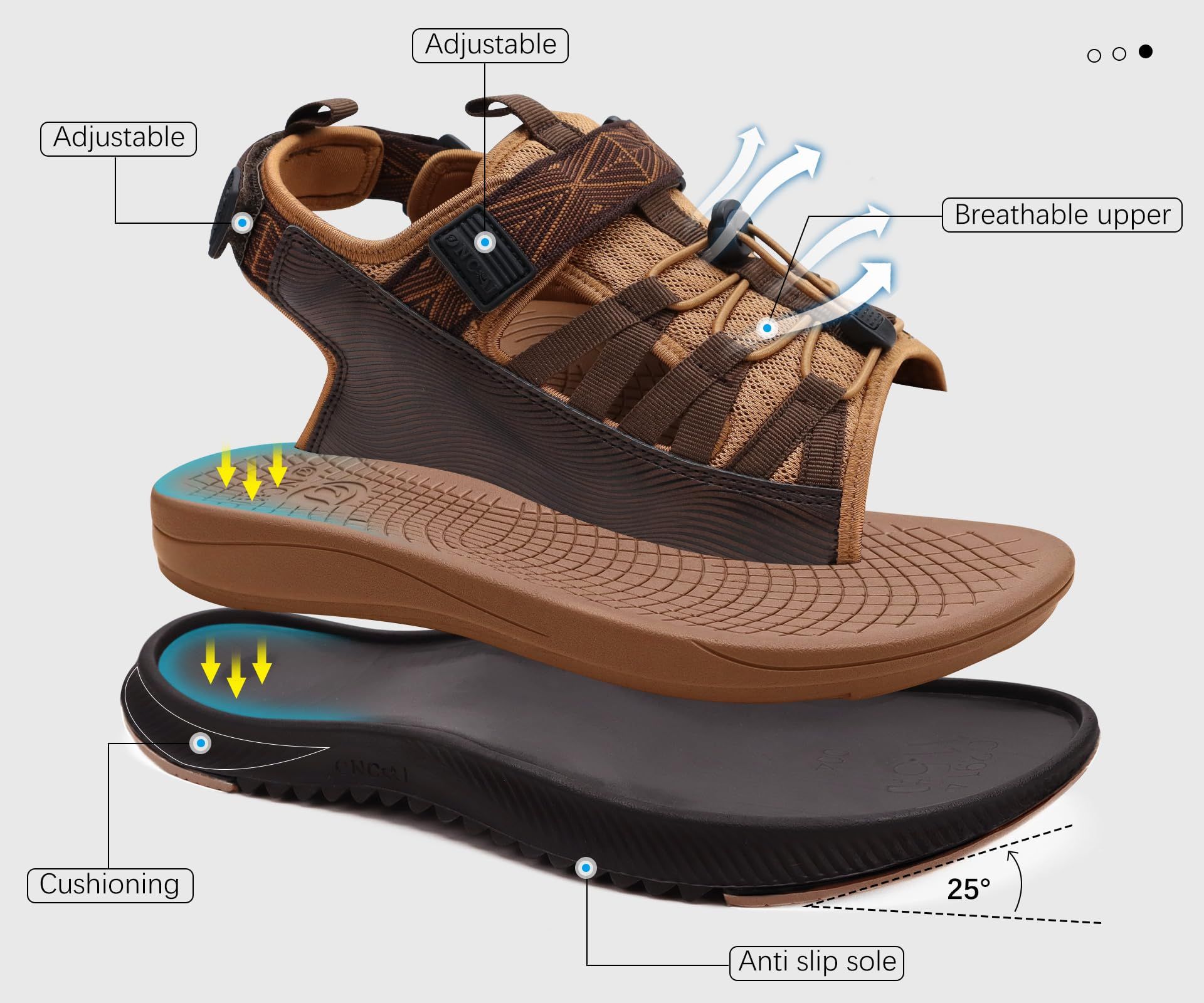 Mens Khaki Brown Orthotic Comfortable Urban Outdoor Athletic Hiking Sandal Shoes Men main image 4