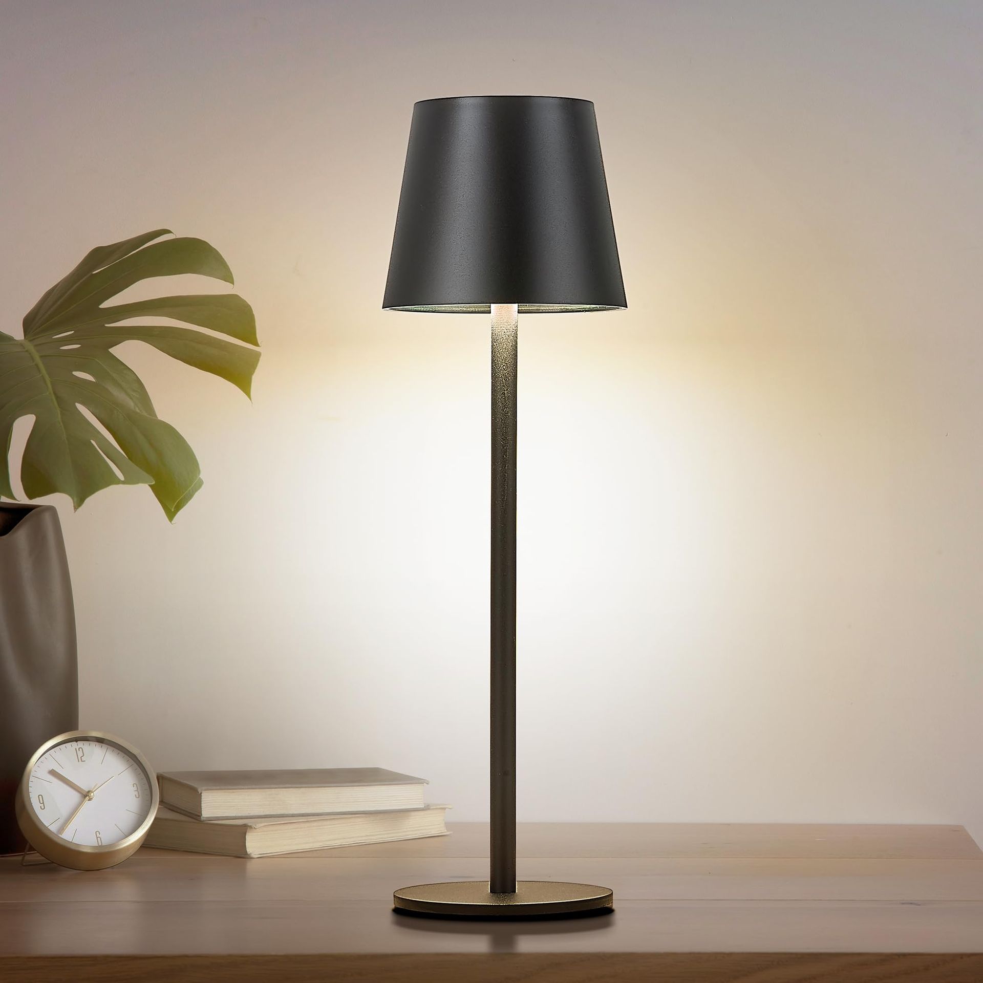 Rechargeable Cordless Table Lamps, 1 Pack Battery Powered 5200mAh Waterproof Lights with 3 Colour Modes & Touch Control – Black