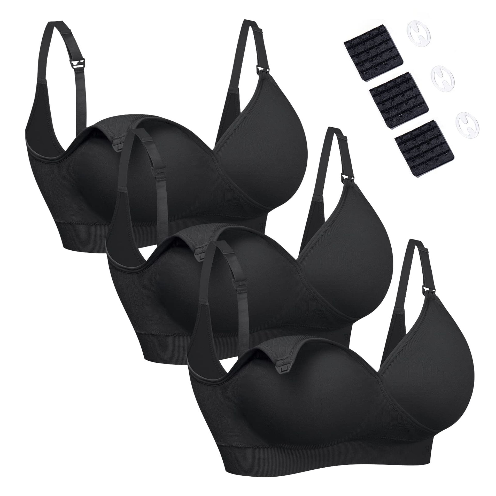 Women's Seamless Nursing Bra 3 Pack Ultra Comfort Maternity Sleep Bralette - Black Medium