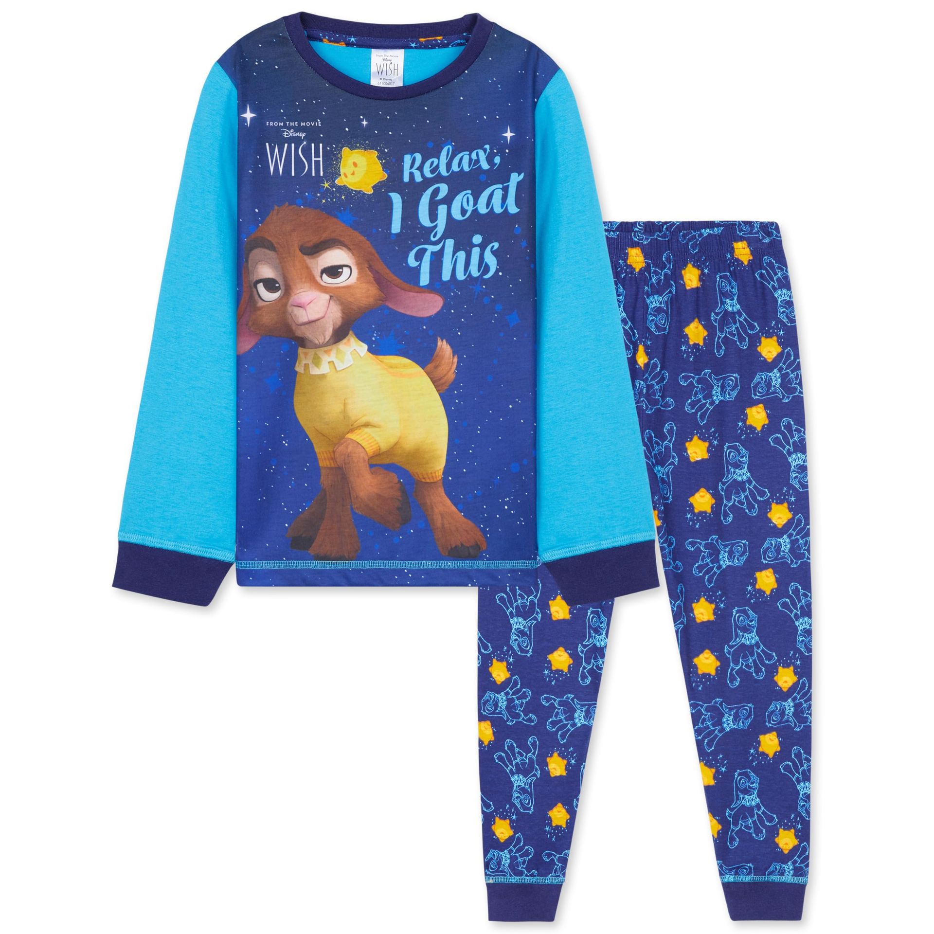 Girls Pyjamas 2 Piece Disney Wish Nightwear Soft Breathable Lounge Set - Blue Wish 7-8 Years