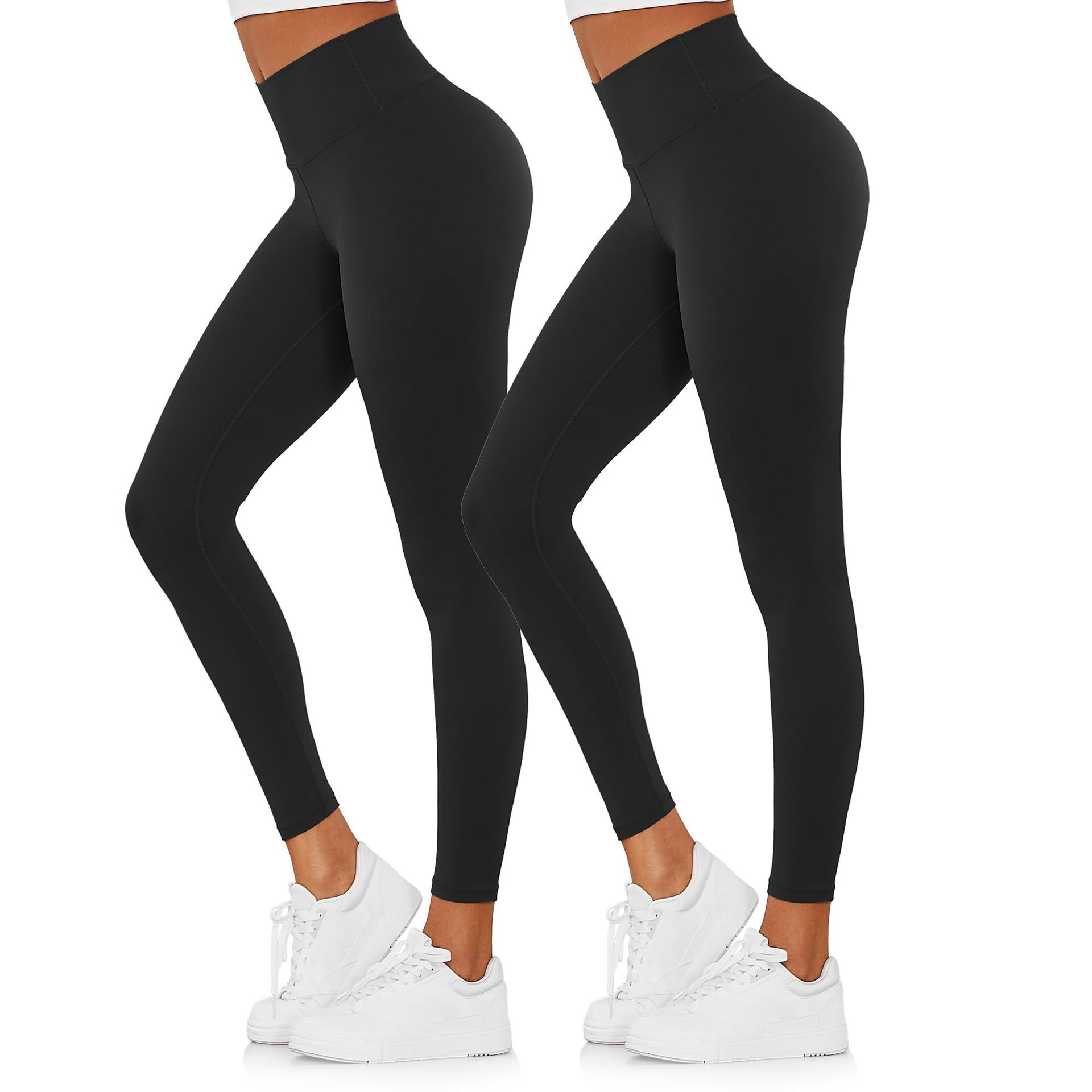 High Waisted Gym Leggings for Women - Tummy Control Yoga Pants, Black, Size L - Bargain Price