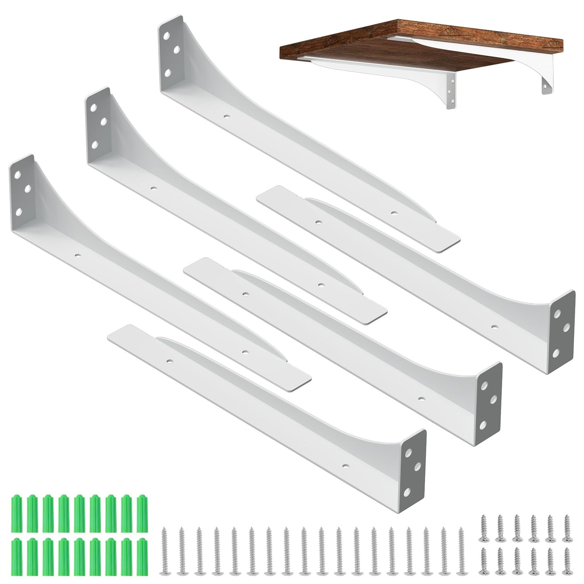 Heavy Duty Metal Shelf Brackets 90° Wall Mount Floating Shelf Supports 6 Pack - White 35CM