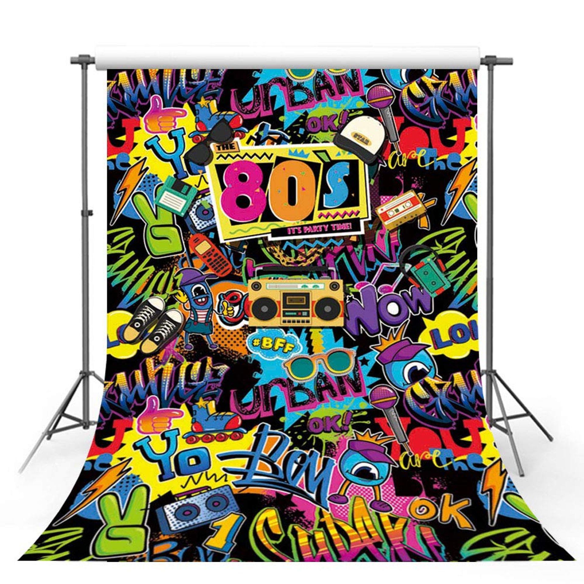MEHOFOTO 5x7ft Hip Hop Back to 80s Themed Adult Birthday Party Decorations Banner Photo Studio Booth Background Graffiti Disco Personalized Portrait Backdrops for Photography