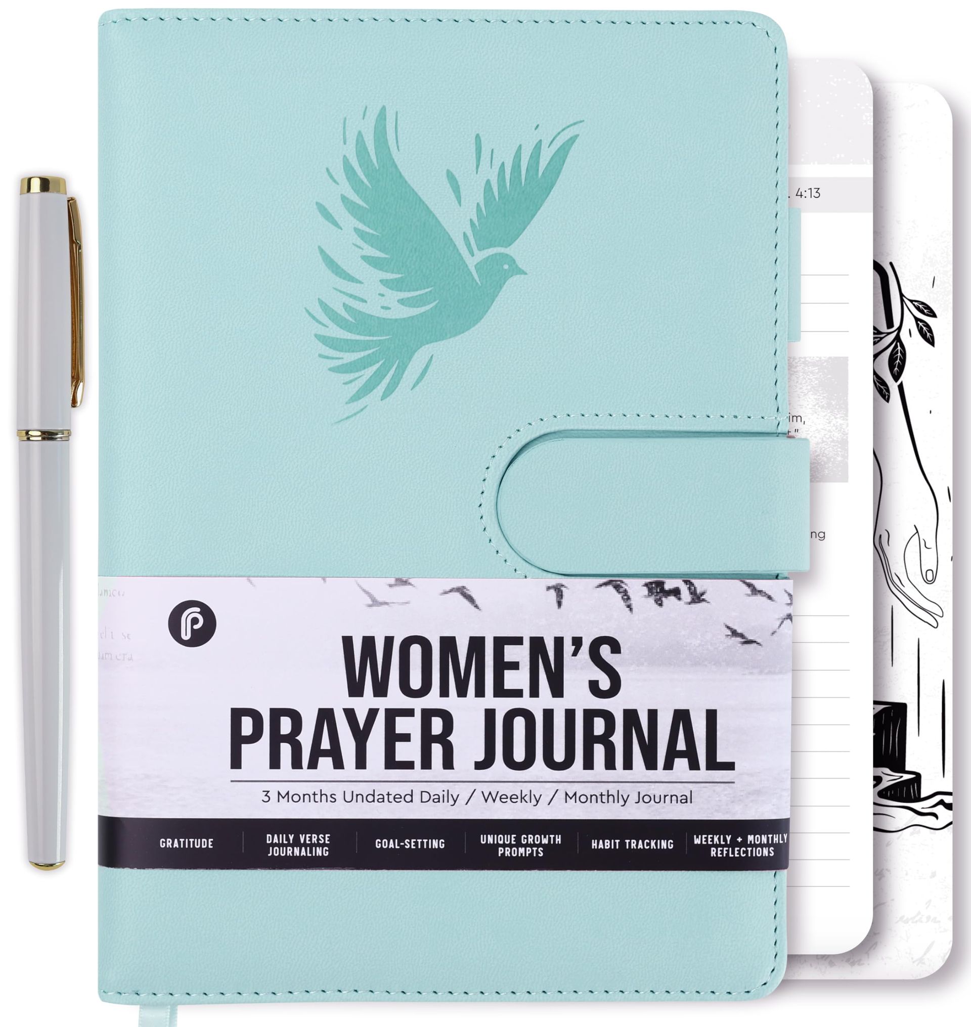 Prayer Journal for Women Daily Devotional Notebook with PU Leather Cover and Magnetic Closure - Blue Dove Style