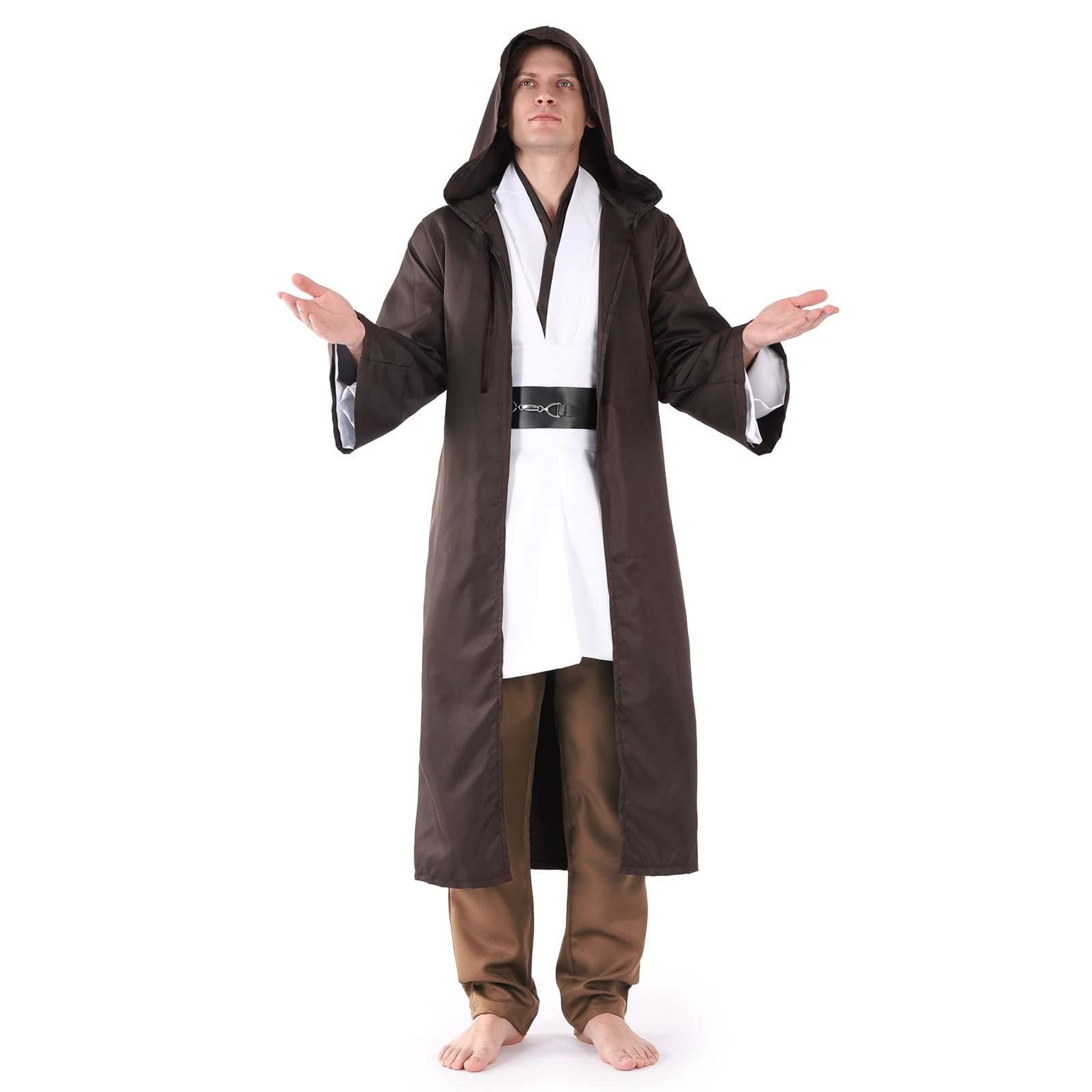 Adult Jedi Costume Full Set - Hooded Tunic, Medieval Cosplay Outfit for Halloween