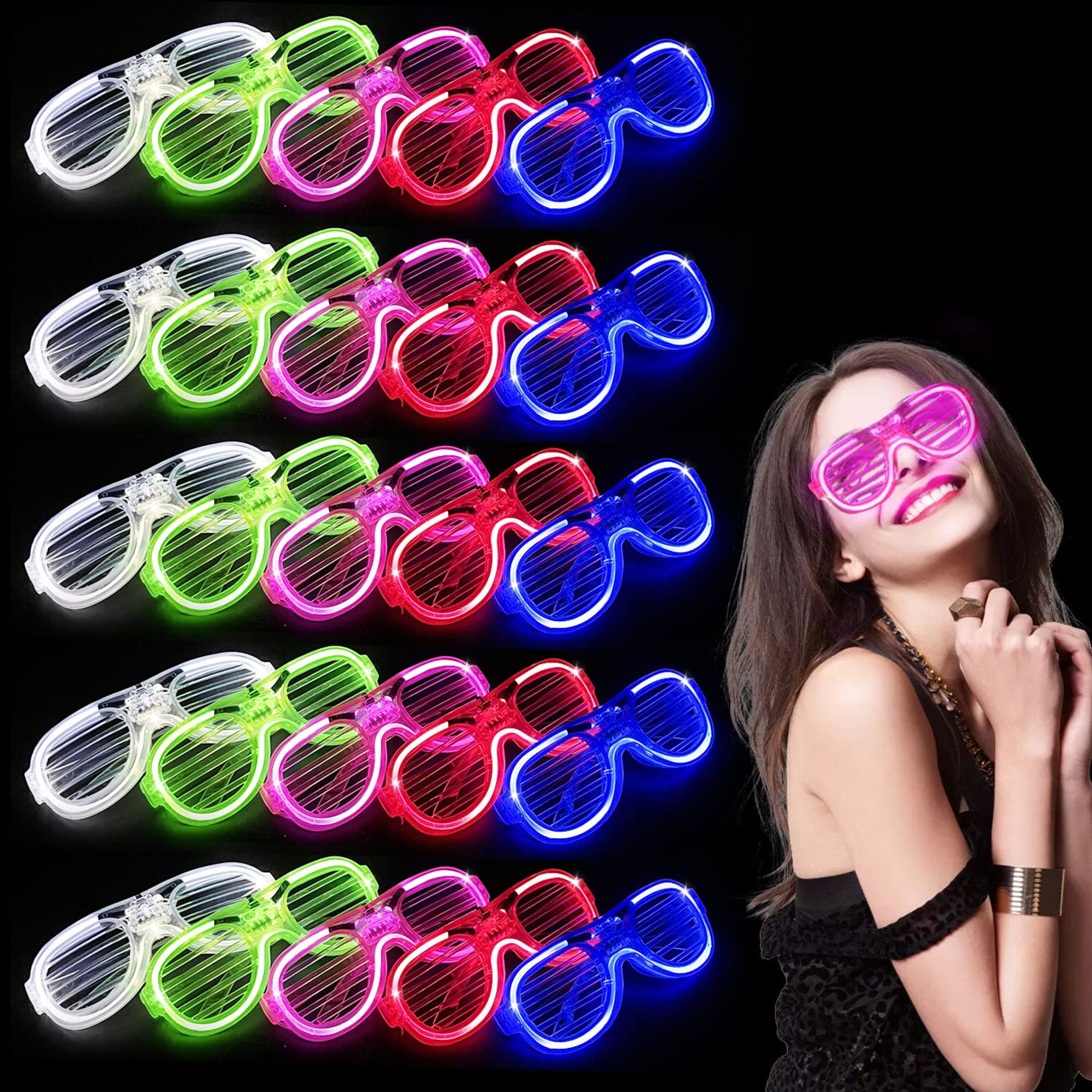 LED Party Glasses 35 Pack Kids Light Up Shutter Shades Glow in the Dark Fun Party Favour Set - Multicoloured M