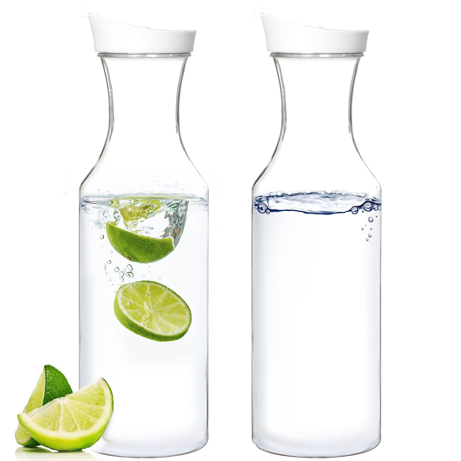 Youngever 2 Pack 50 Ounce Clear Plastic Carafe with Lids - Reusable 1500ML Water Pitcher
