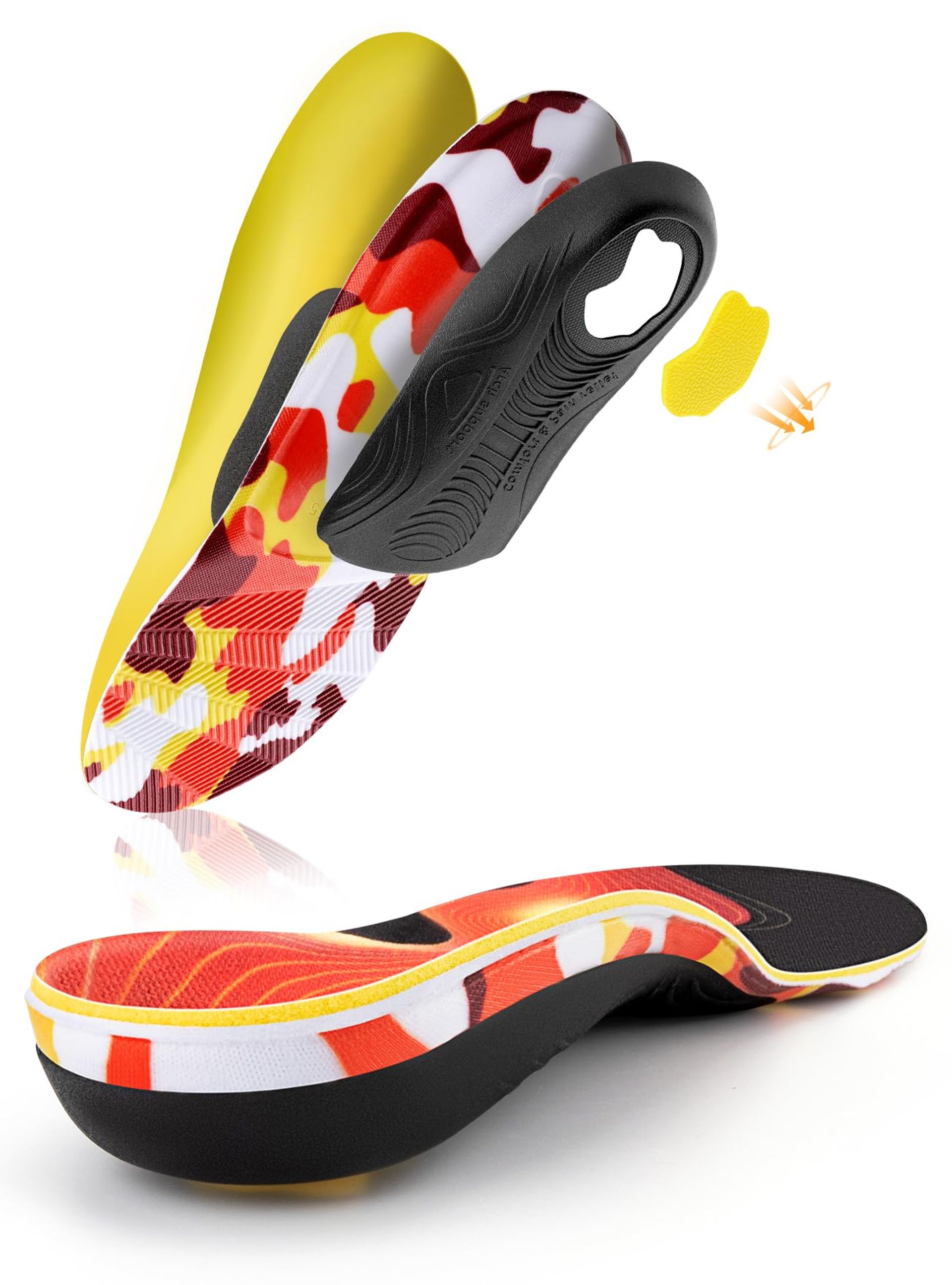 Arch Support Insoles for Men & Women Plantar Fasciitis Relief Flat Feet Heel & Arch Pain Comfort All Day - Yellow UK 10