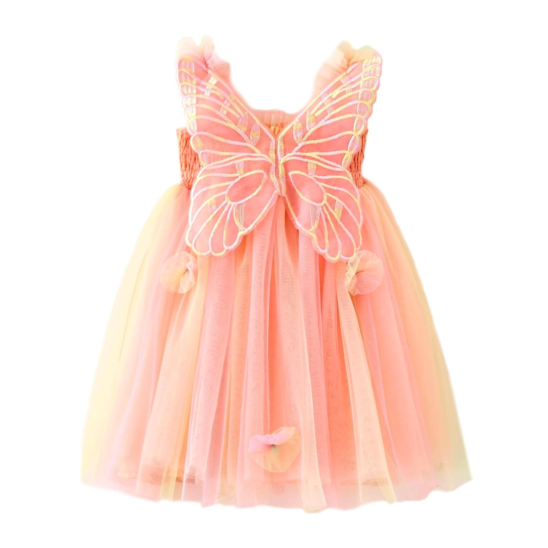 Miipat Toddler Girls' OrangeRainbow Tulle Butterfly Dress - Sleeveless Princess Tutu for Weddings & Birthdays 5-6 Years