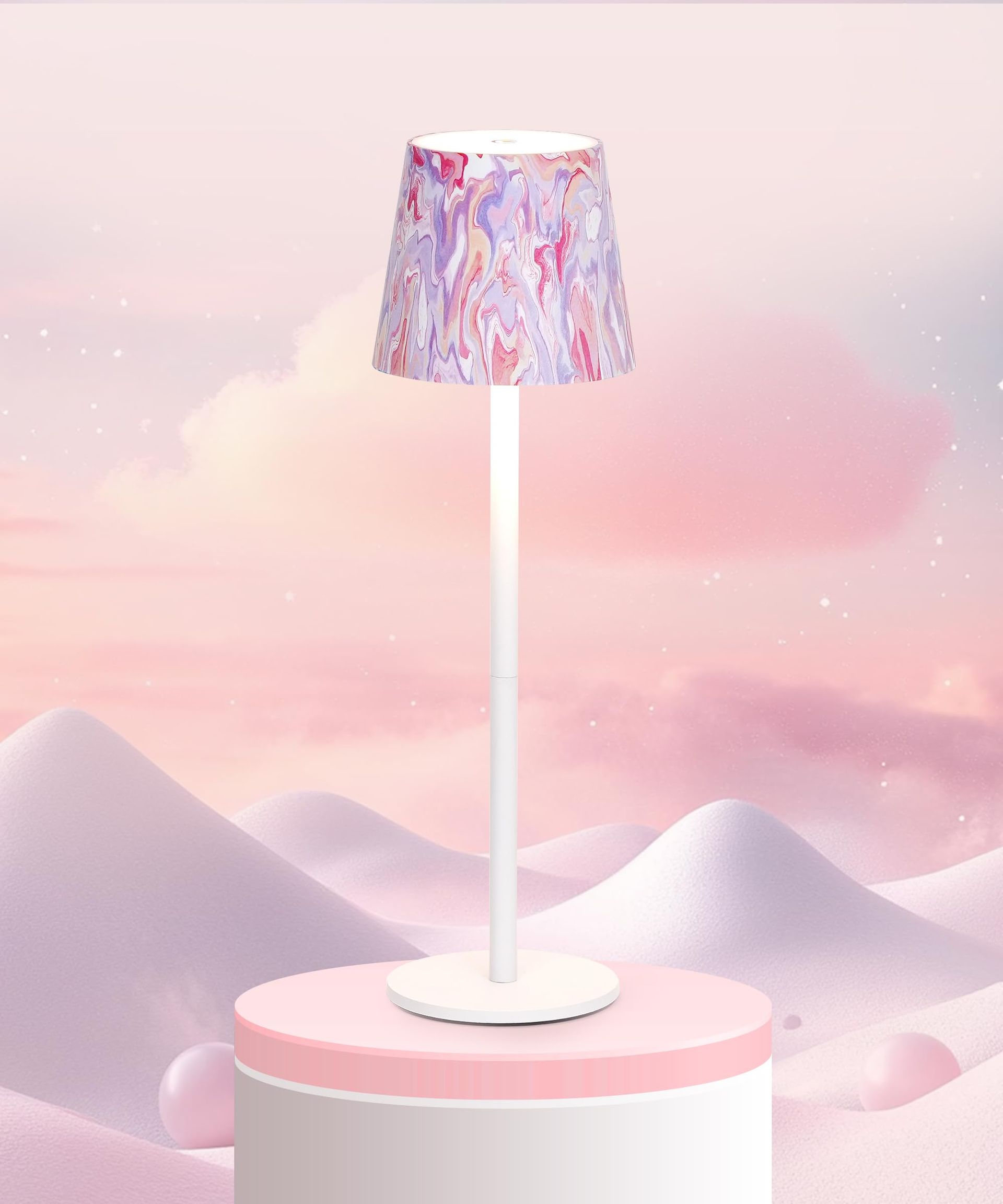 Cordless Table Lamp with 3-Colour Modes & Touch Control, Rechargeable 5200mAh Battery, Waterproof (Pink White) - Spring Refresh