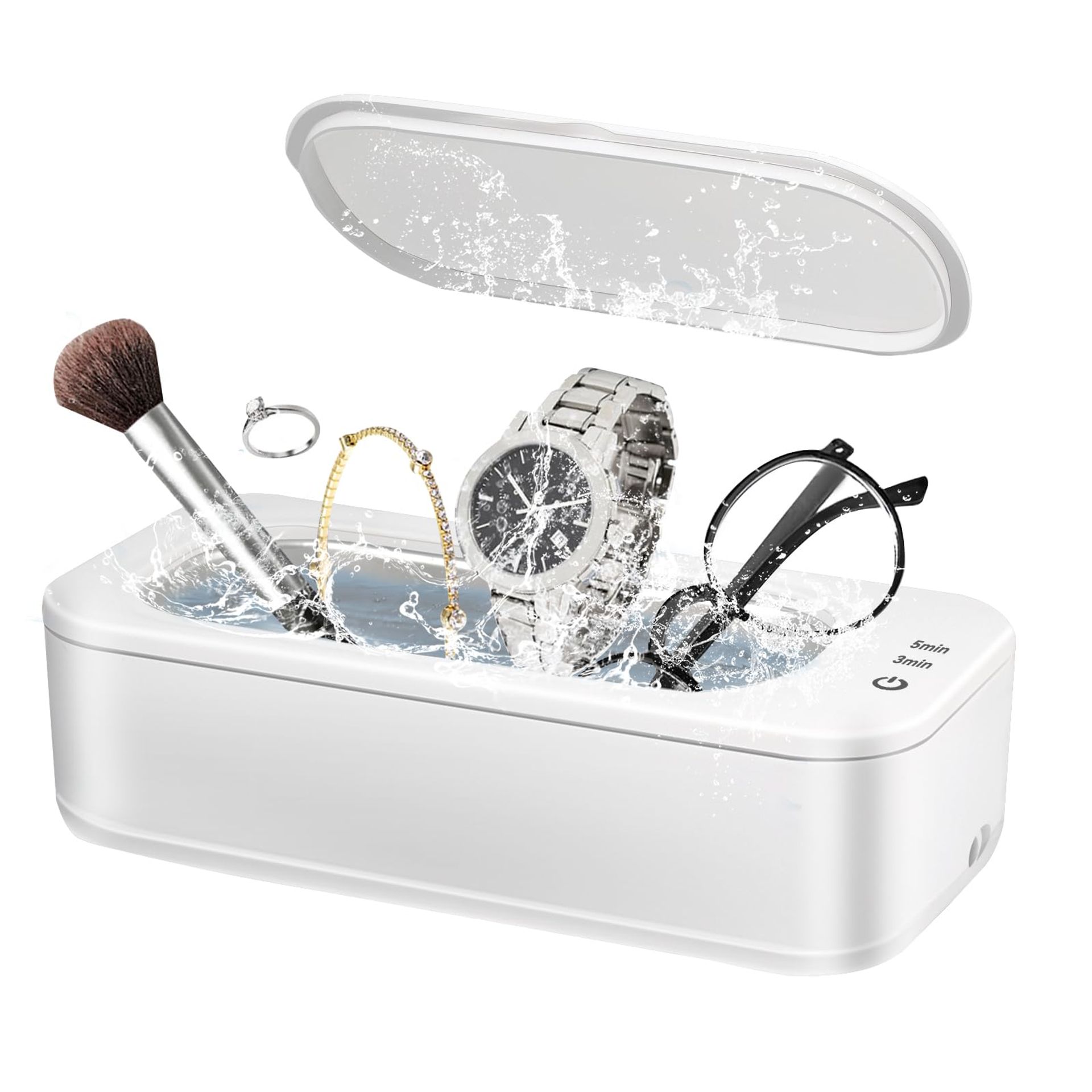 Ultrasonic Jewellery Cleaner High Frequency Low Noise Portable Cleaning Machine for Jewellery, Watches and Glasses - White L-DAQGS