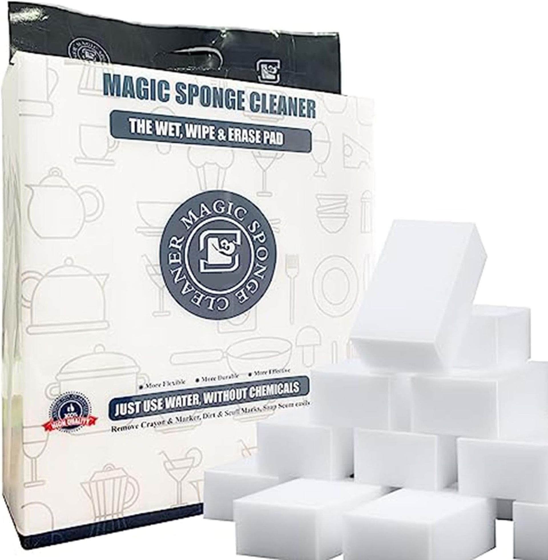 Foamworld 50pcs Extra Thick Magic Sponge Erasers - Multifunctional Cleaning Pads for Kitchen & Home