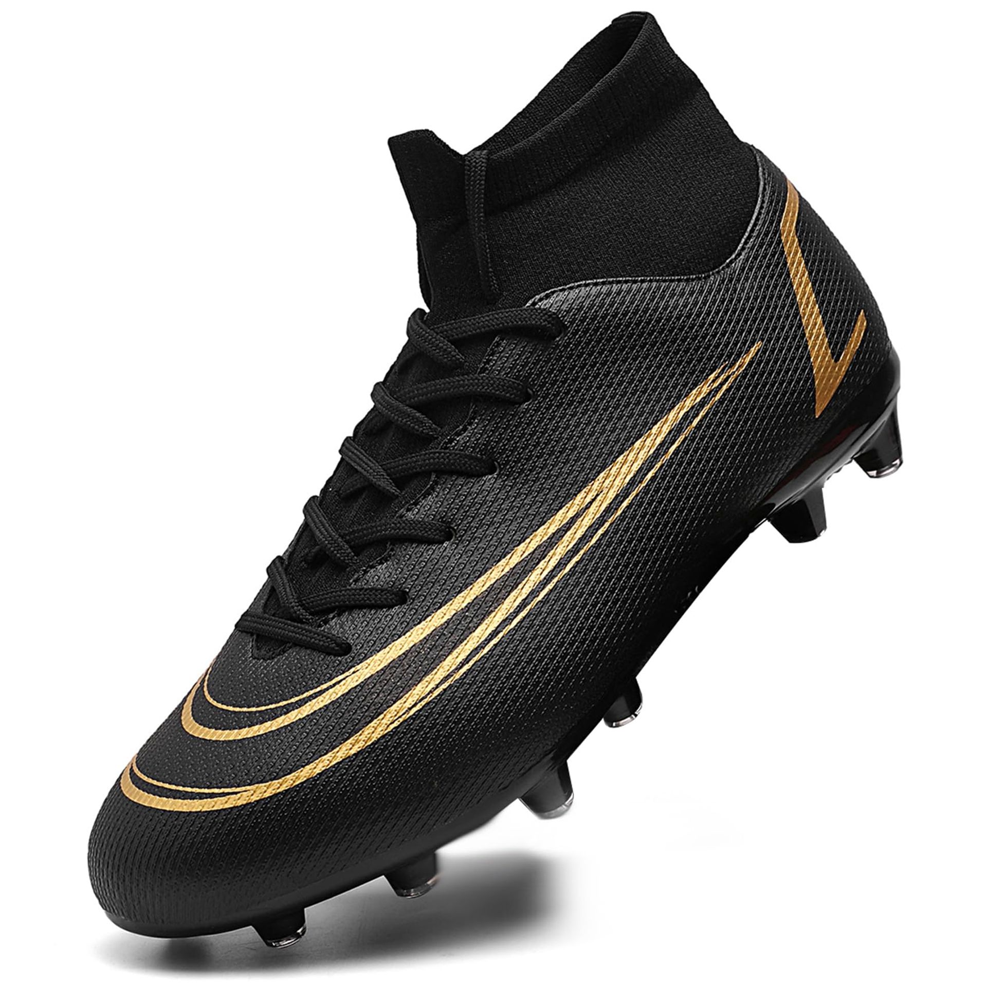 Men's High-Top Football Boots Astro Turf Trainers Outdoor Soccer Cleats for Training & Match Play - Black UK 9